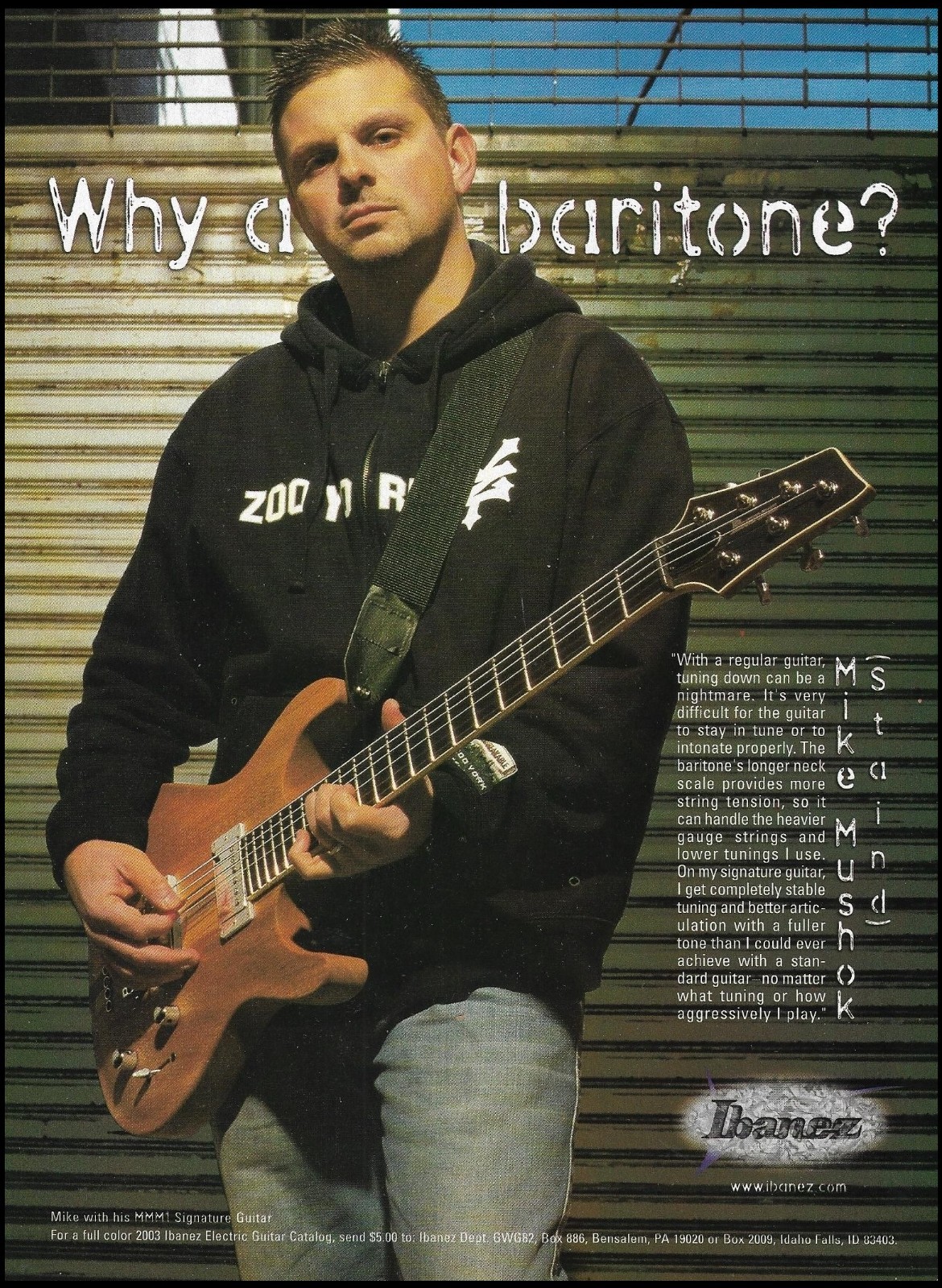 Staind Mike Mushok Signature MMM1 Ibanez Baritone Guitar ad 2003 advertisement