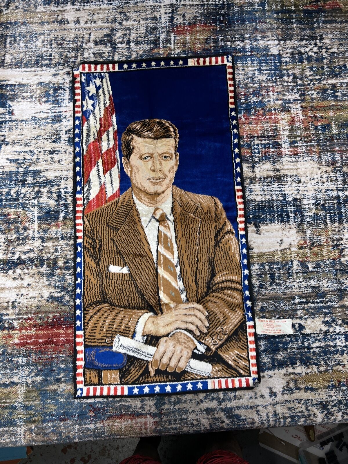 Vtg John F. Kennedy JFK Wall Tapestry Art Rug 38