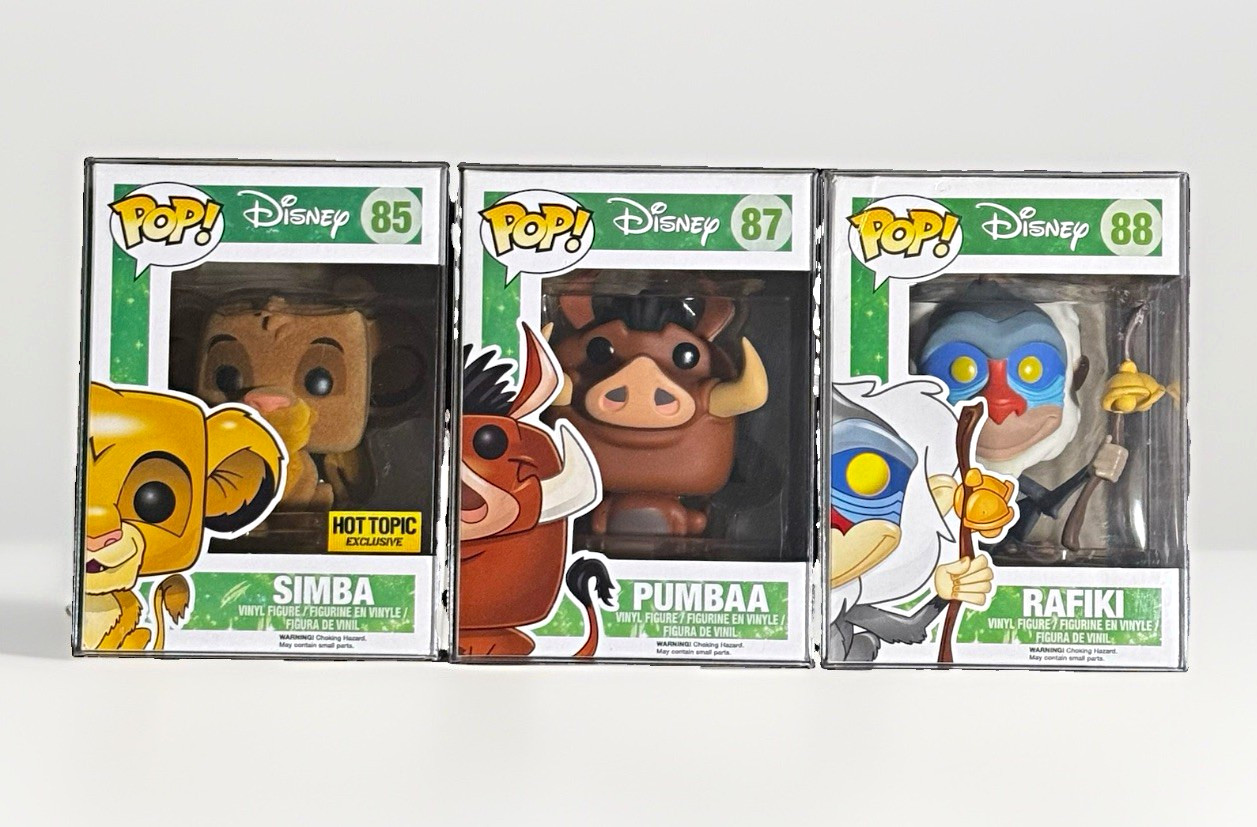 Funko Pop Disney The Lion King Simba Flocked Pumbaa Rafiki Lot of 3 Boxed