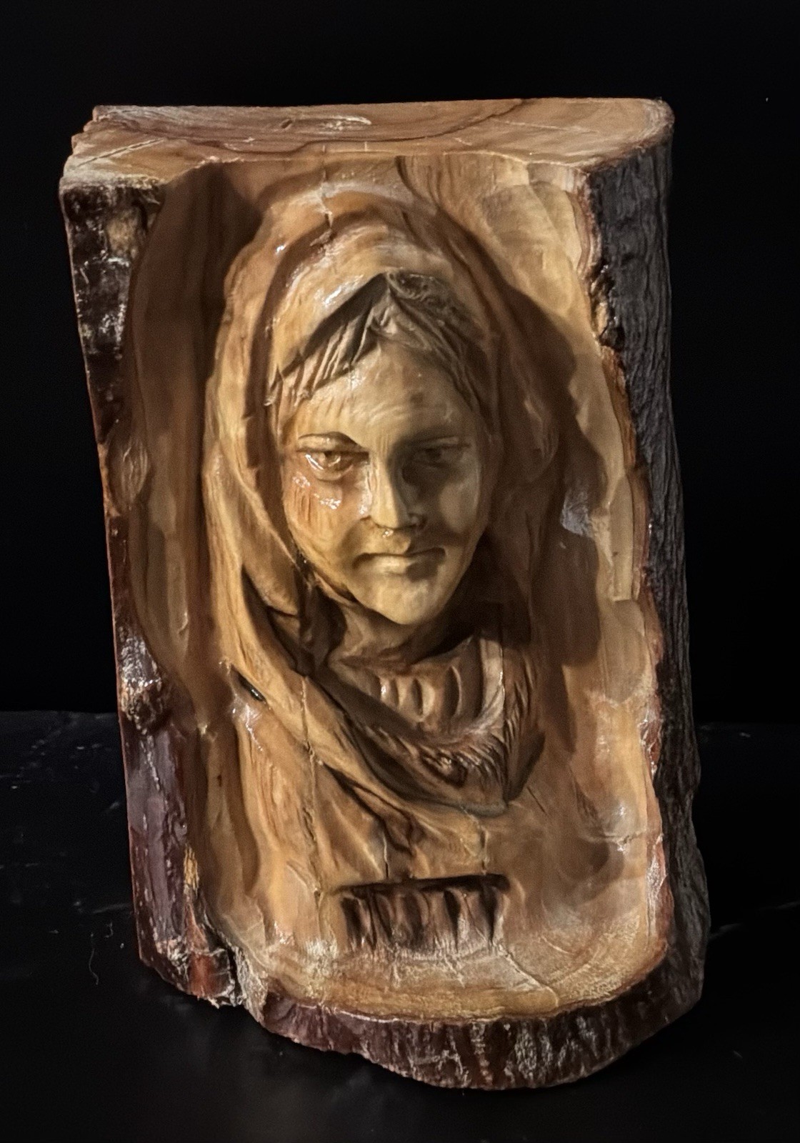 Vintage Hand-carved Wood Sculpture Of The Virgin Mary’s Face