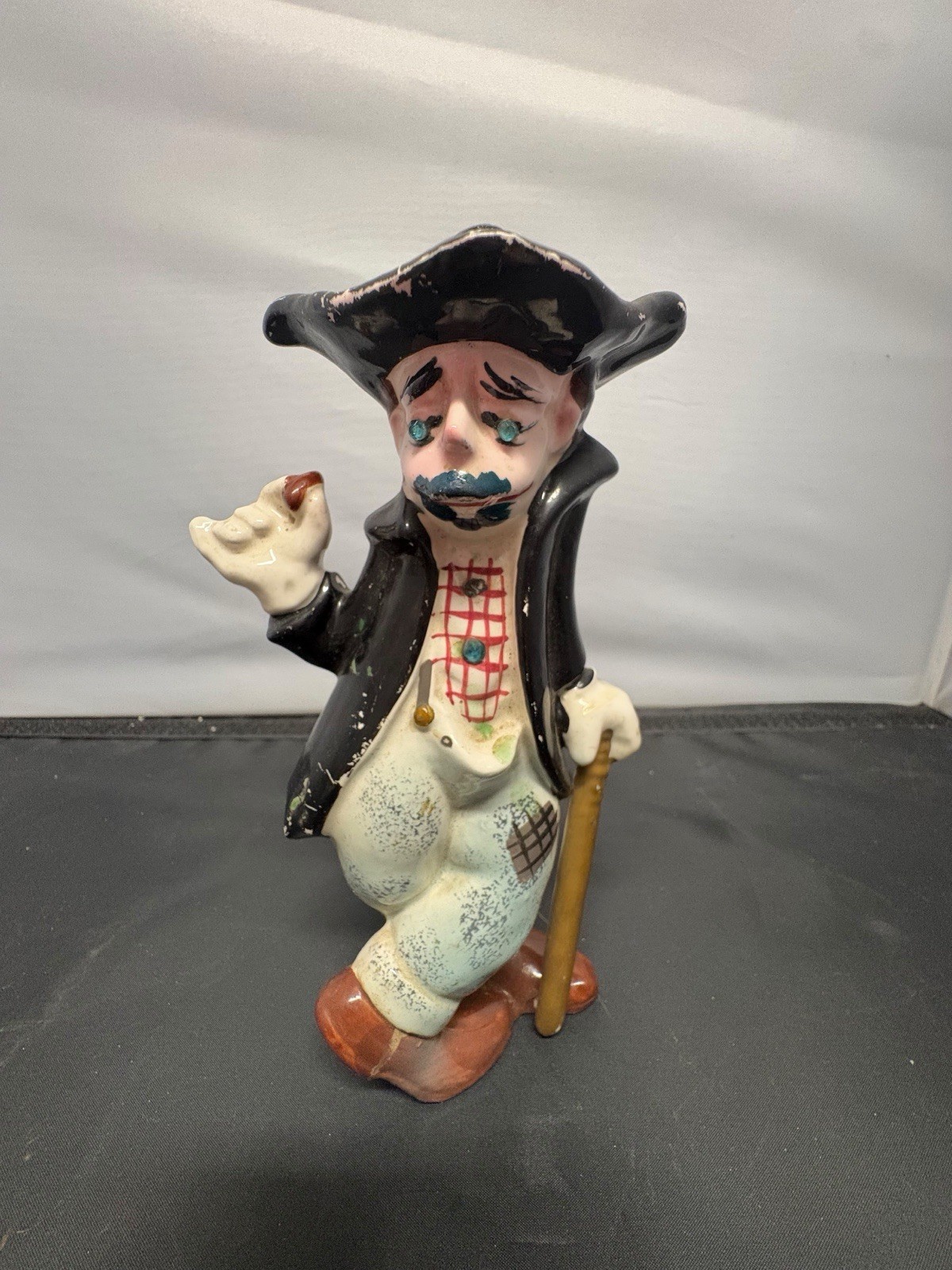 Vintage Kreiss & Co Hobo Tramp Figurine Ceramic Black Hat Cane Mid Century Vintage Kreiss & Co Hobo Tramp Figurine Ceramic Black Hat Cane Mid Century