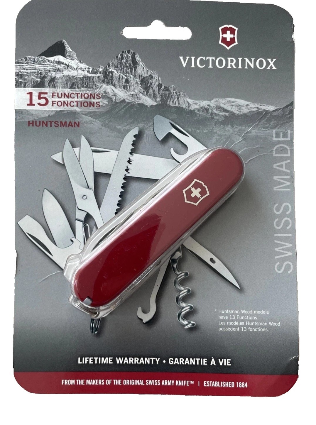 Victorinox 15 function Swiss Army Knife # 1.3713 Red Huntsman NEW. Victorinox 15 function Swiss Army Knife # 1.3713 Red Huntsman NEW.