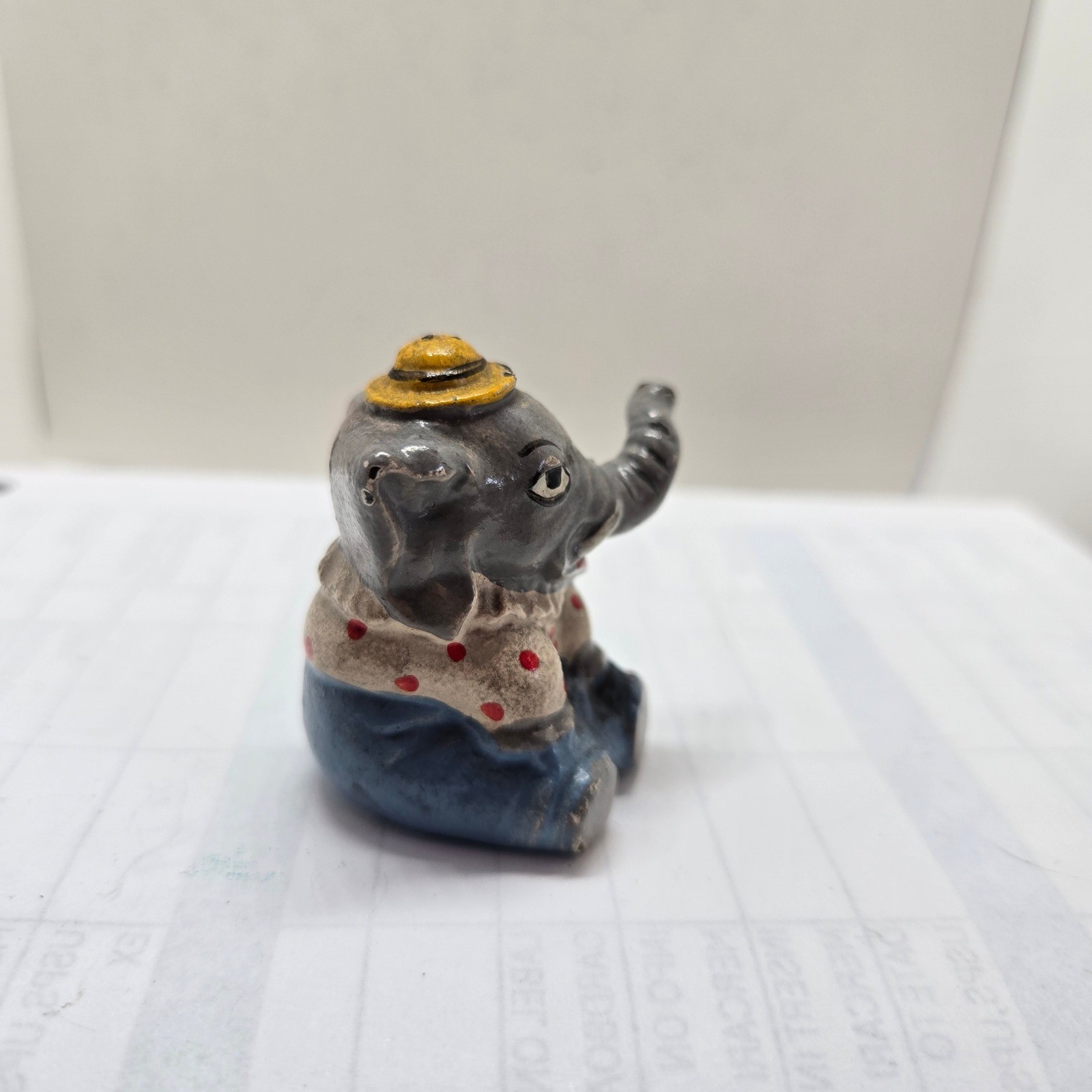 Vintage Hubley Miniature Elephant Figurine Polka Dot Shirt Yellow Hat Circus Vintage Hubley Miniature Elephant Figurine Polka Dot Shirt Yellow Hat Circus