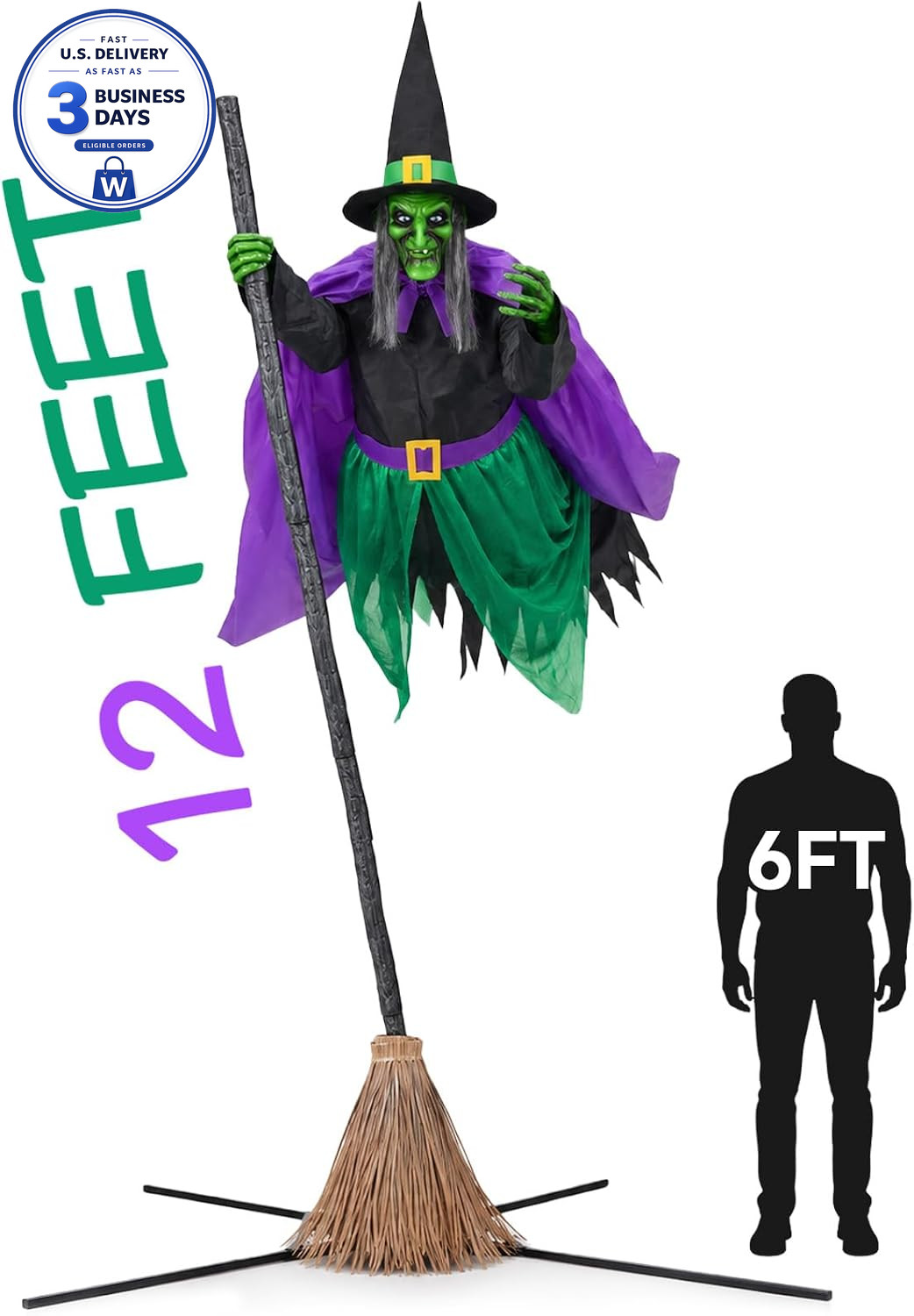 12 Ft Animated Hovering Witch - Spooktacular Outdoor Halloween Decor 12 Ft Animated Hovering Witch - Spooktacular Outdoor Halloween Decor