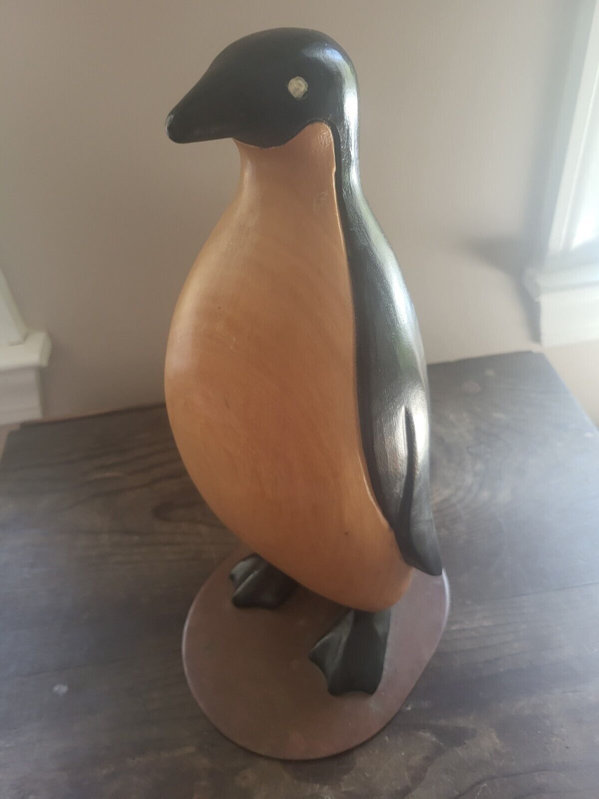 Sarried Wood Penguin On Metal Base (Made In Spain)