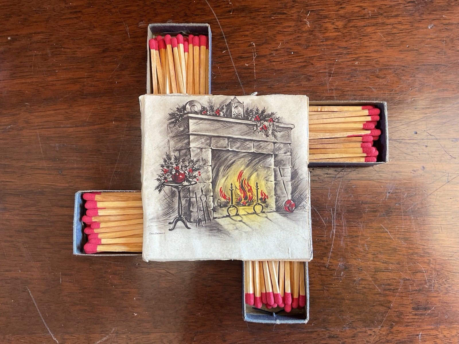 Vintage 1950s 4-Drawer Novelty Matchbox Tower Santa Fireplace Acorn Pulls Vintage 1950s 4-Drawer Novelty Matchbox Tower Santa Fireplace Acorn Pulls