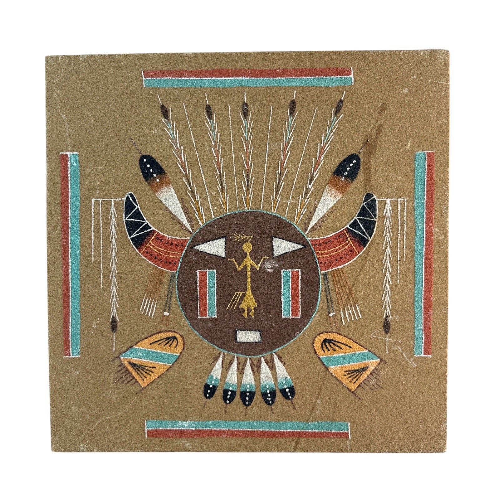 Vintage Navajo Sand Painting Song of the Sun Creation Shiprock NM Signed 12” Vintage Navajo Sand Painting Song of the Sun Creation Shiprock NM Signed 12”