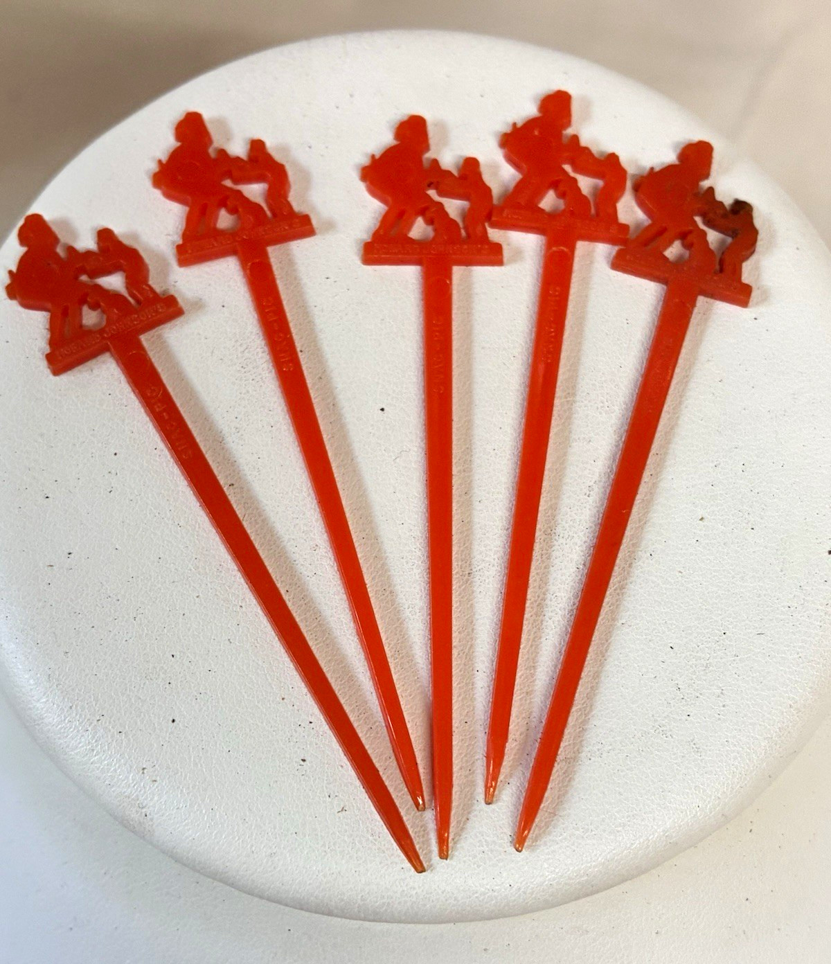 Vintage Set of 5 Orange Plastic Sandwich/Cocktail Sticks - Howard Johnson’s Vintage Set of 5 Orange Plastic Sandwich/Cocktail Sticks - Howard Johnson’s