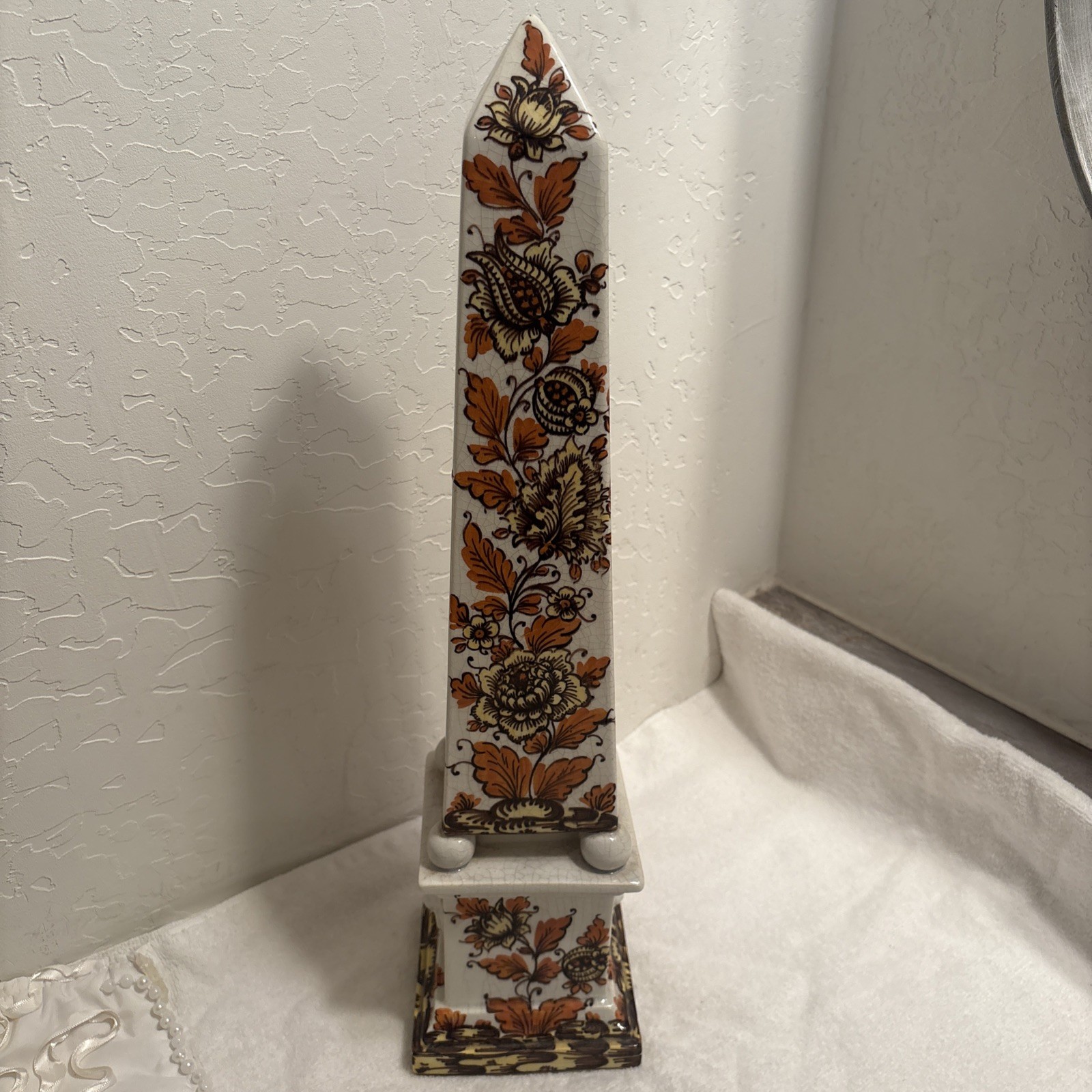Hollywood Regency Hand Painted Majolica Obelisk - Italy - Circa 1970's