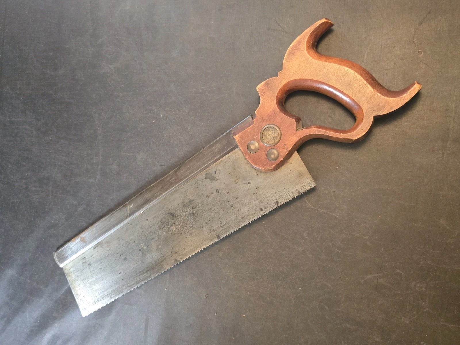 Vintage Simonds Saw Co 10" Back Saw Antique Hand Warranted Pat. 1887 17" Total Vintage Simonds Saw Co 10" Back Saw Antique Hand Warranted Pat. 1887 17" Total