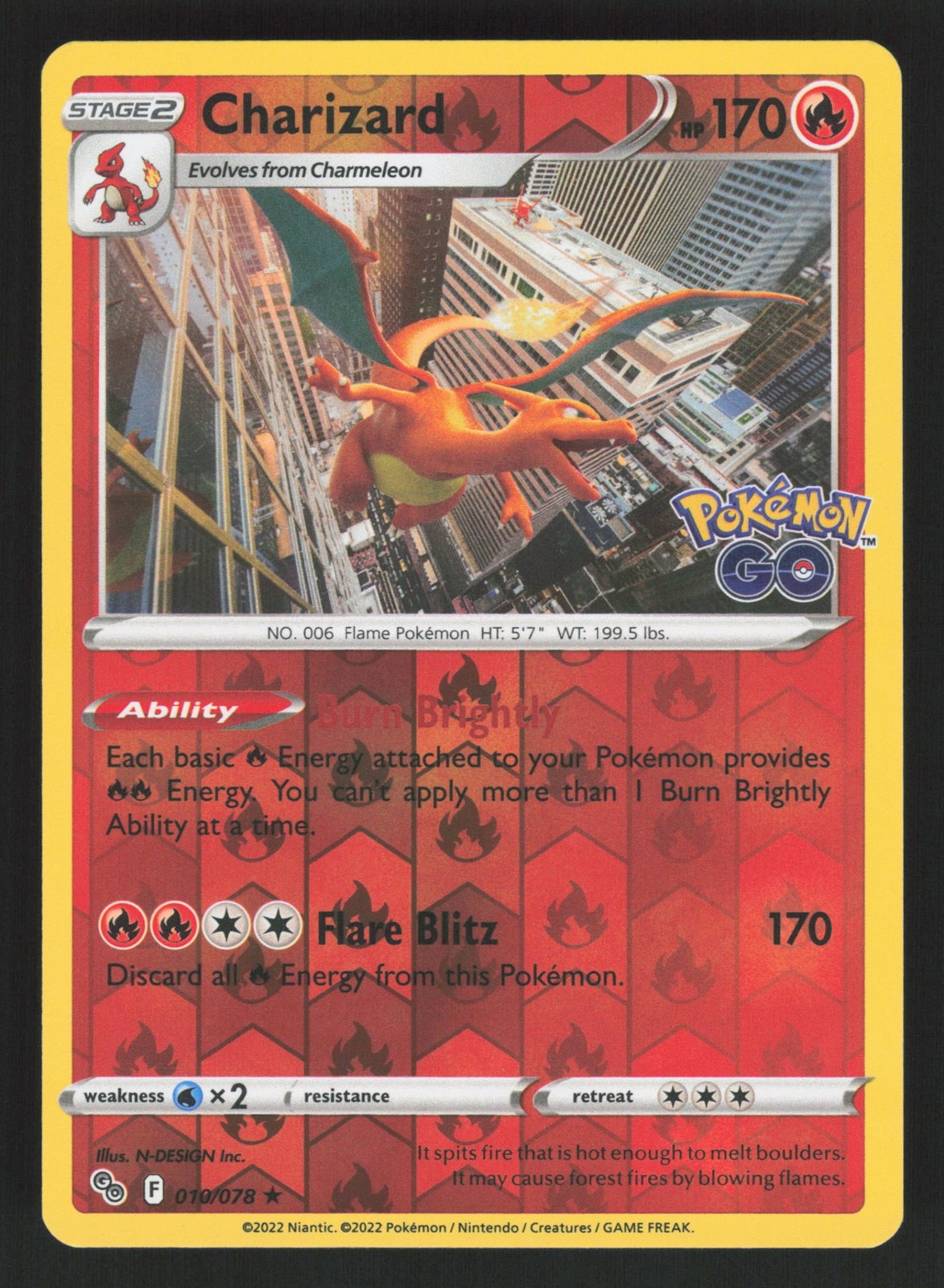 English NM Charizard 010/078 PGO Reverse Holofoil Pokemon Pokemon GO English NM Charizard 010/078 PGO Reverse Holofoil Pokemon Pokemon GO