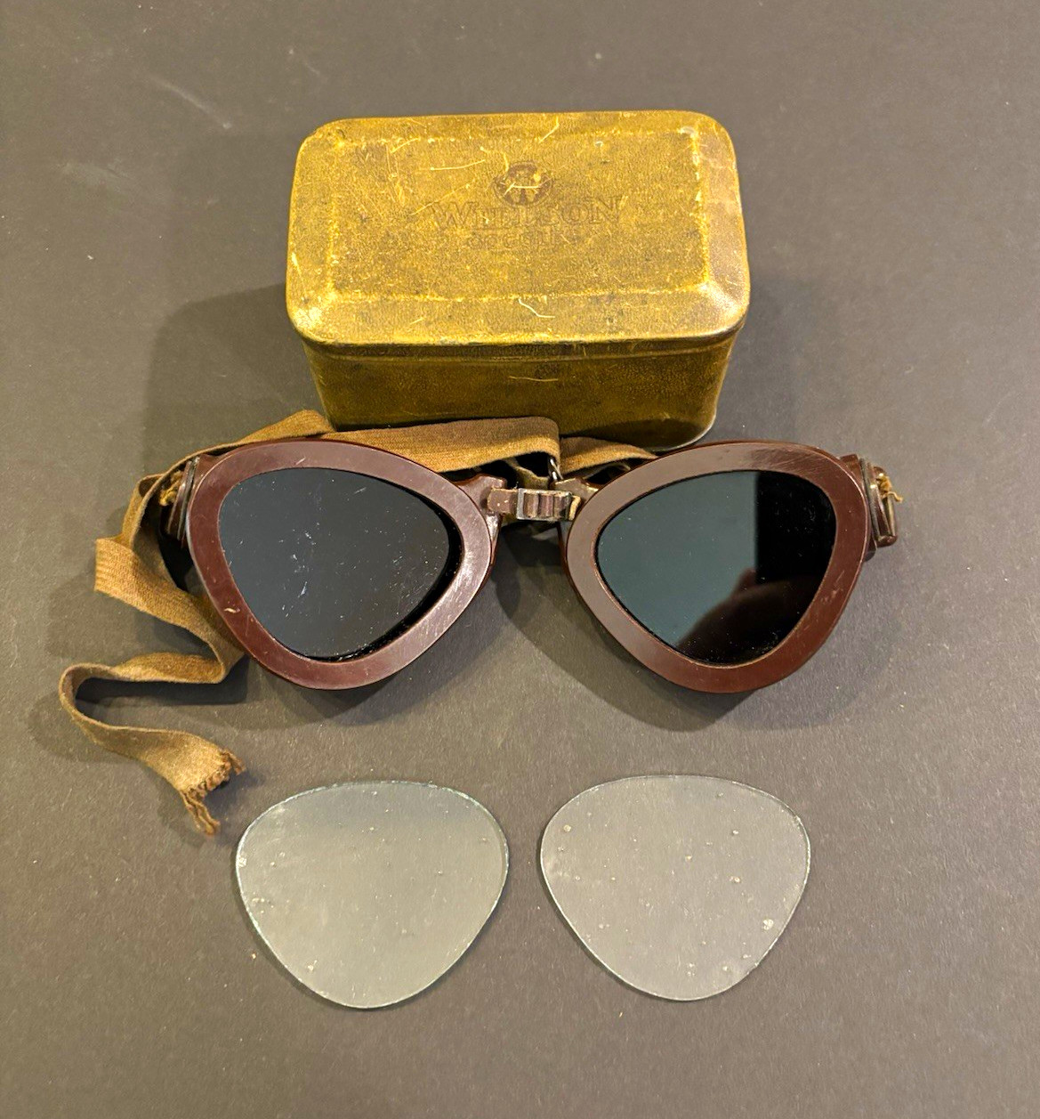 Antique WW1 Era Wilson Safety Goggles With Interchangeable Lens And Case
