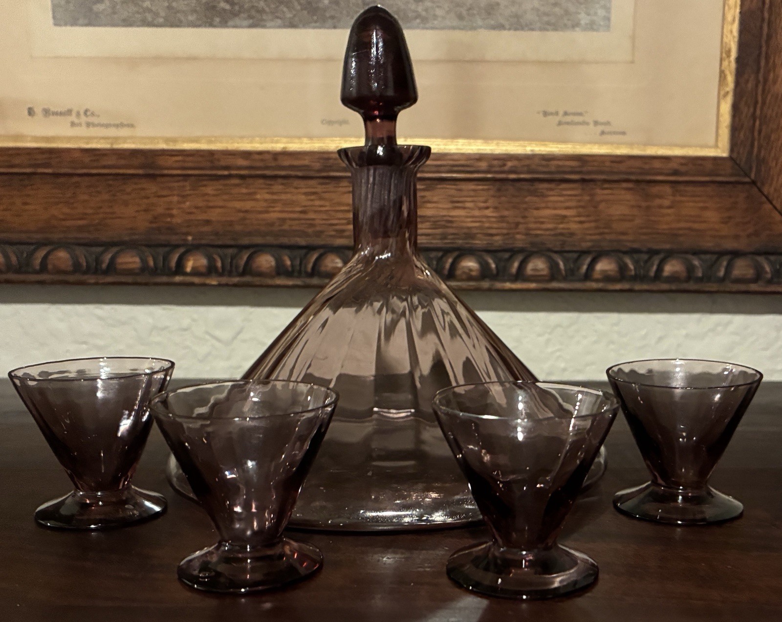 VTG Italian EMPOLI Hand Blown 4 GLASSES & Optic Twist AMETHYST GLASS DECANTER VTG Italian EMPOLI Hand Blown 4 GLASSES & Optic Twist AMETHYST GLASS DECANTER