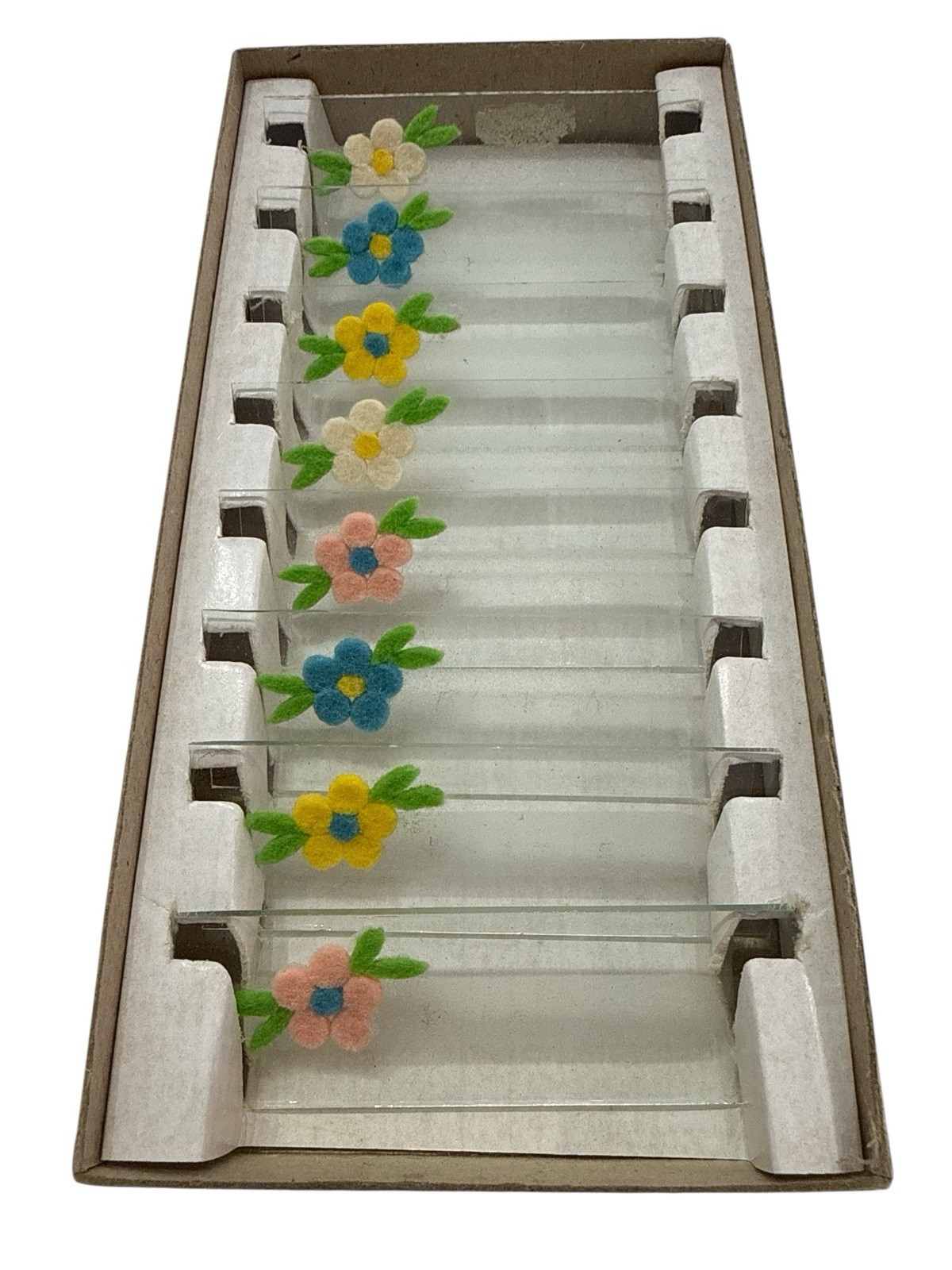 Set Of 8 Vintage Glass Flower Crystal bouquet Clear Place Card Holders