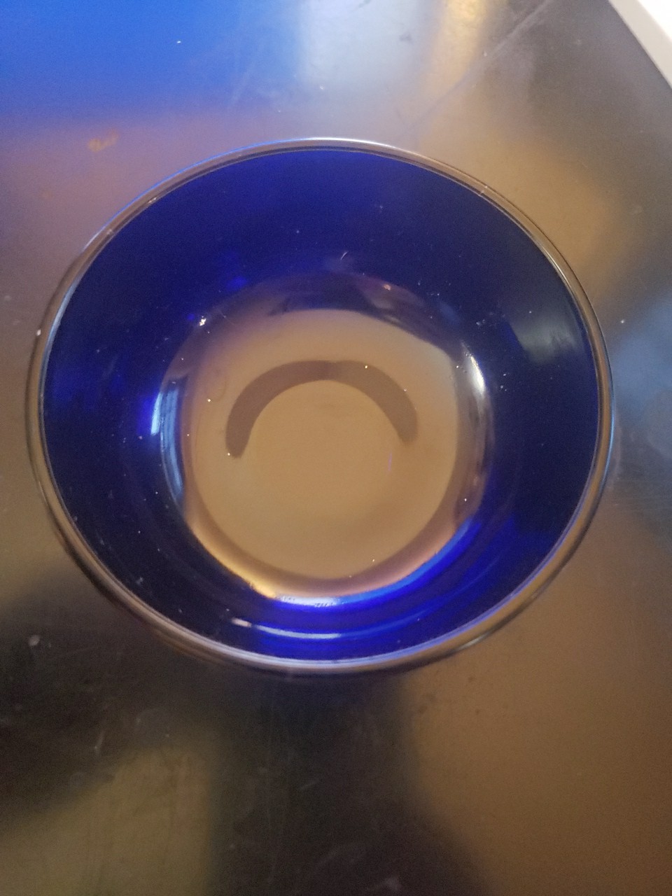 Vtg Cobalt Blue Glass Bowl  Wide 4" X 2" Tall Insert