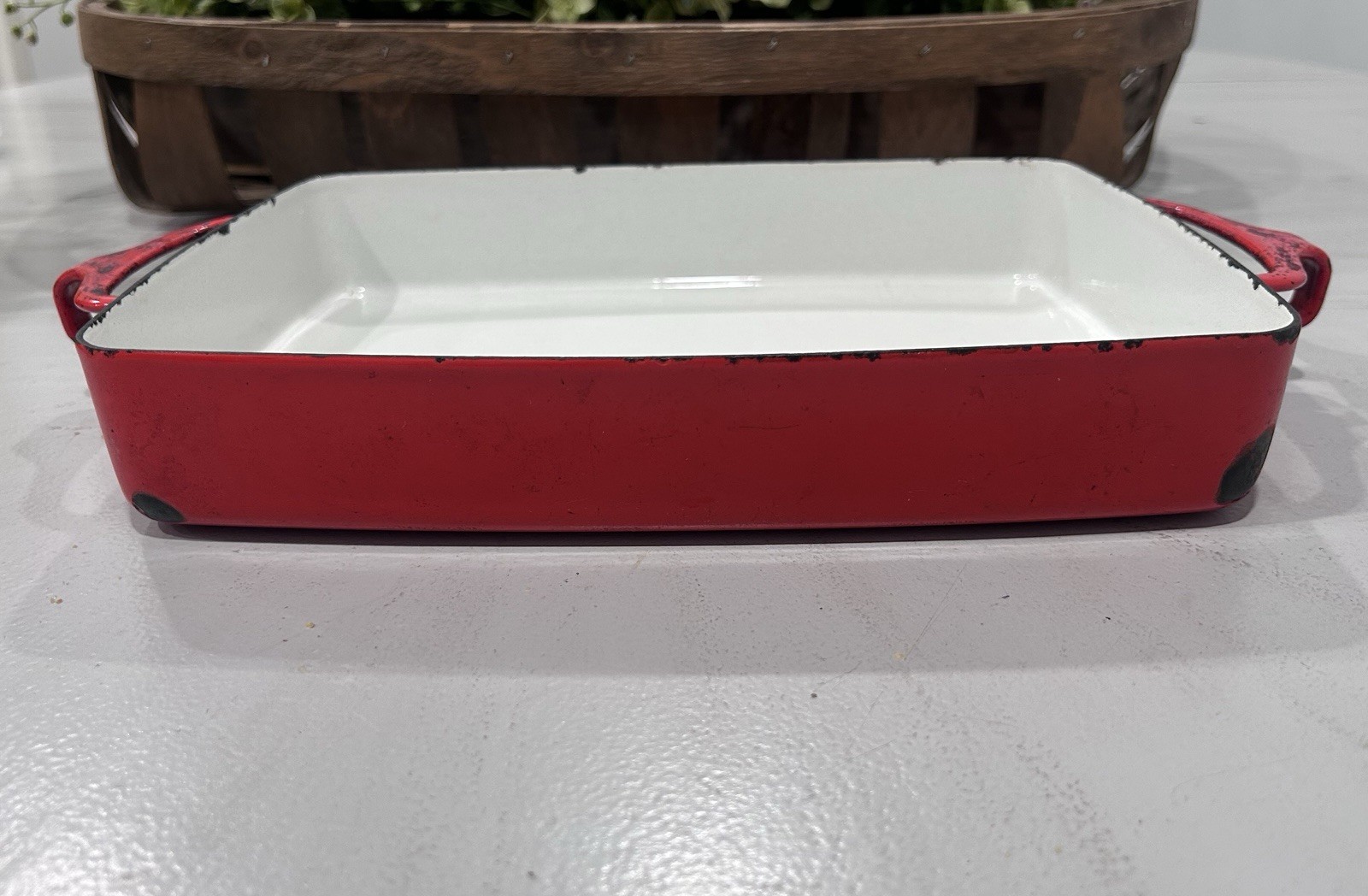 DANSK Kobenstyle Red & White Enamel Baking Dish France IUC See Pics DANSK Kobenstyle Red & White Enamel Baking Dish France IUC See Pics