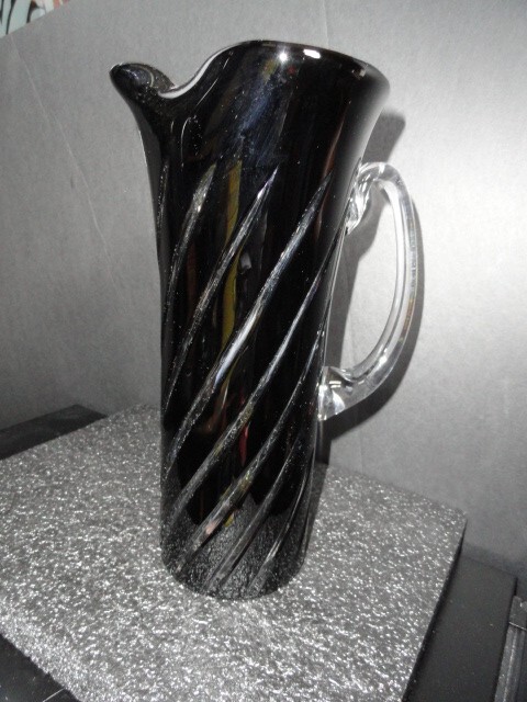 Ajka Frances Black Crystal Swirl Martini Pitcher Measures 10.2" H NIB