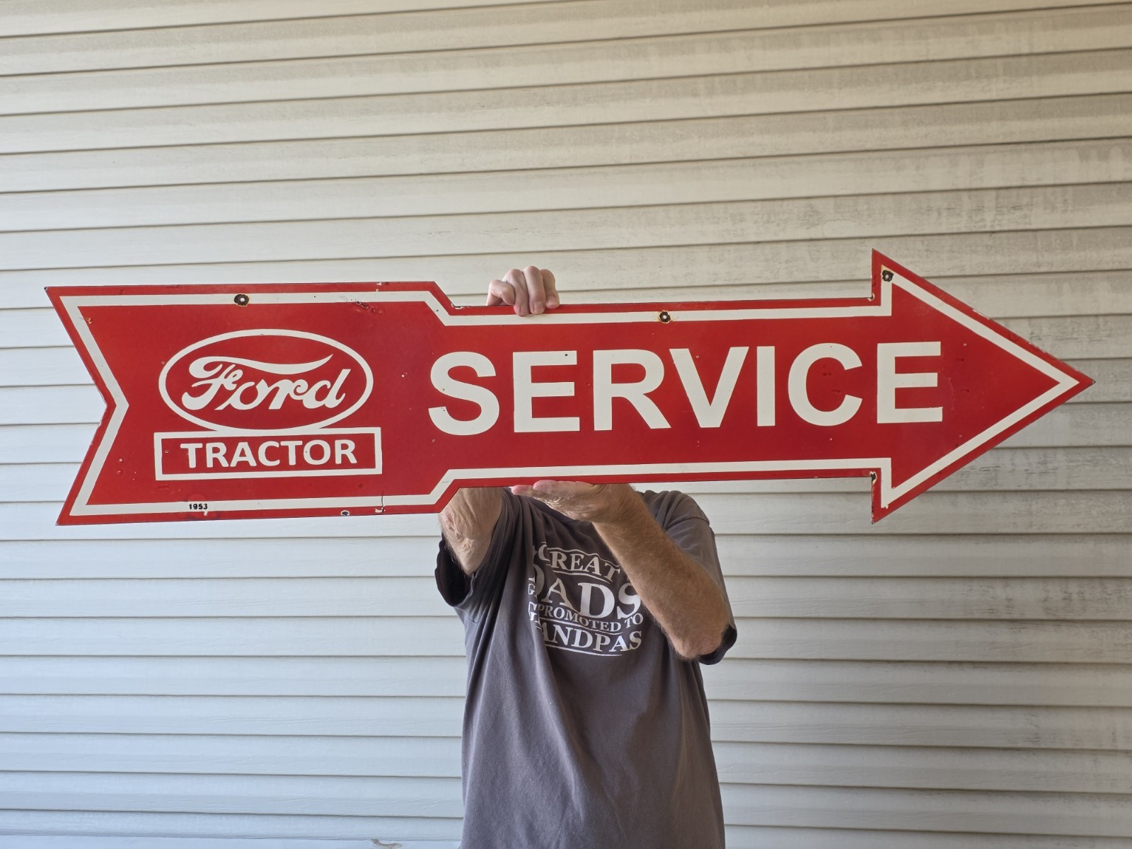 VINTAGE GIANT DOUBLE SIDED FORD TRACTOR SERVICE PORCELAIN SIGN 48"x13" VINTAGE GIANT DOUBLE SIDED FORD TRACTOR SERVICE PORCELAIN SIGN 48"x13"