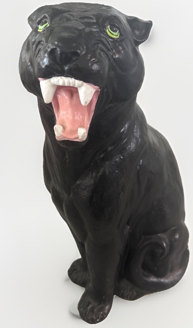 Vintage Rare MCM Black Panther Cougar Ceramic 24" Large Floor Decor Green Eyes
