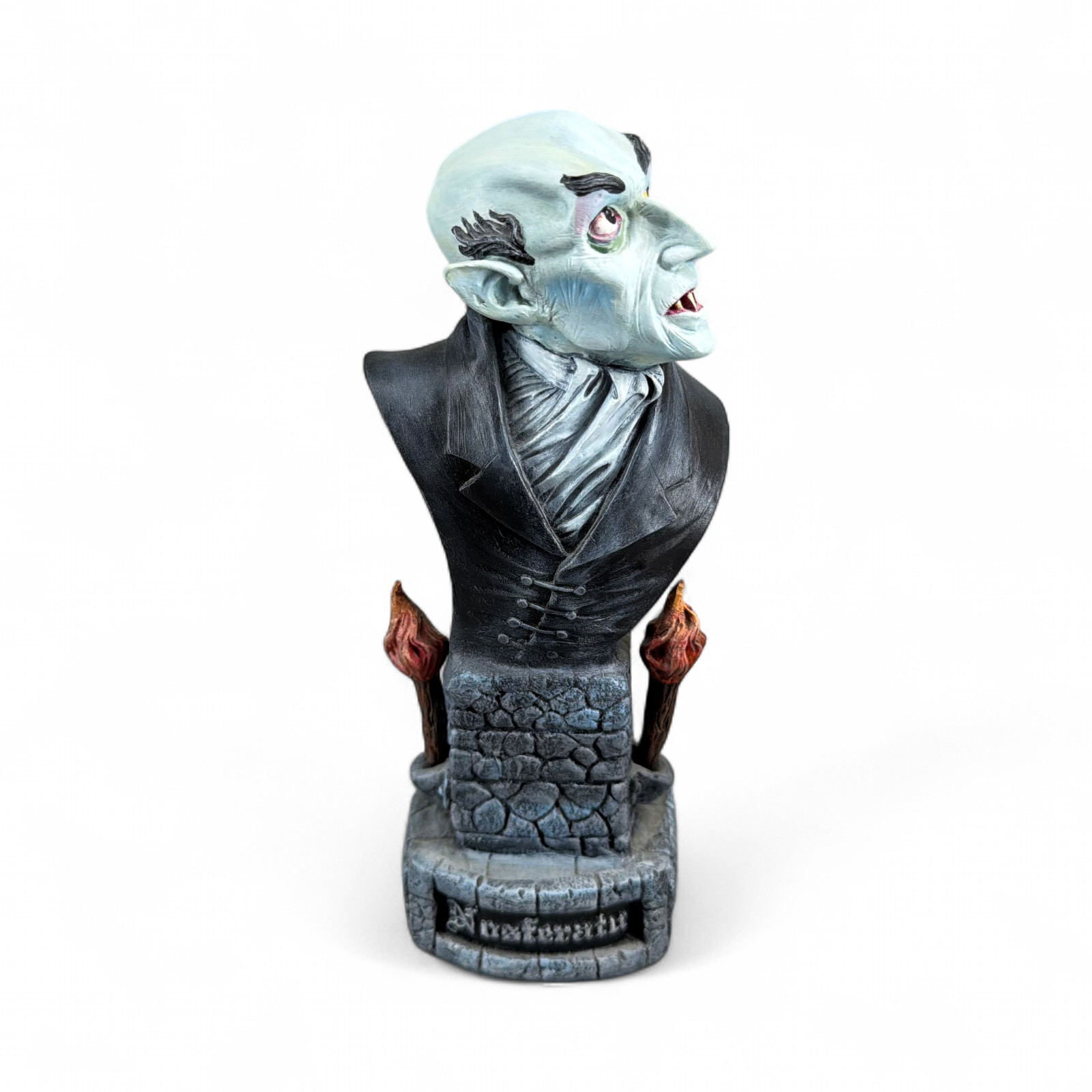 Nosferatu Vampire Bust Statue Gothic Horror Resin Figure Stone Pedestal Torches Nosferatu Vampire Bust Statue Gothic Horror Resin Figure Stone Pedestal Torches