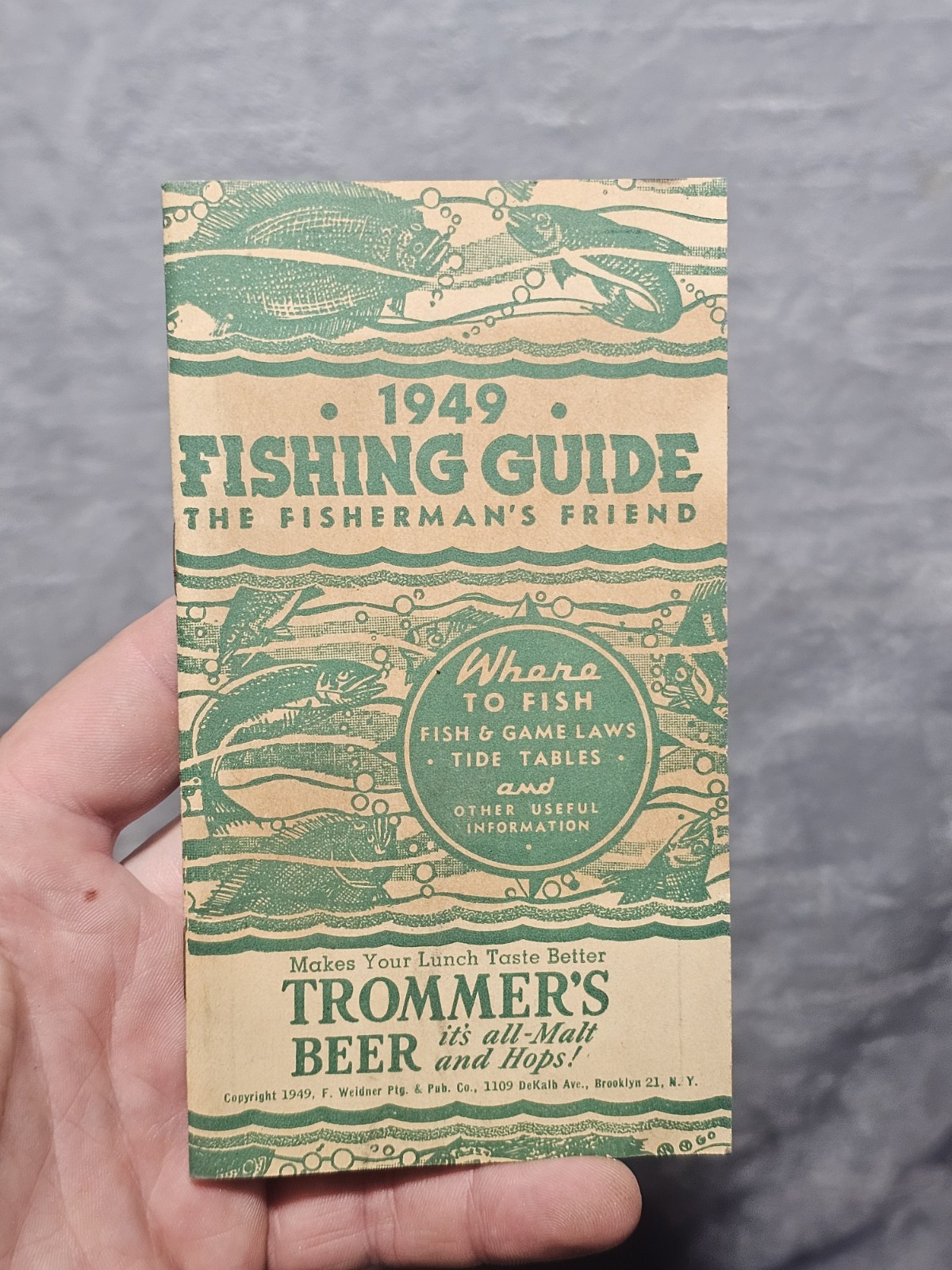 1949 Fishing Guide Fisherman's Friend NY NJ Long Island Trommer's Beer VTG