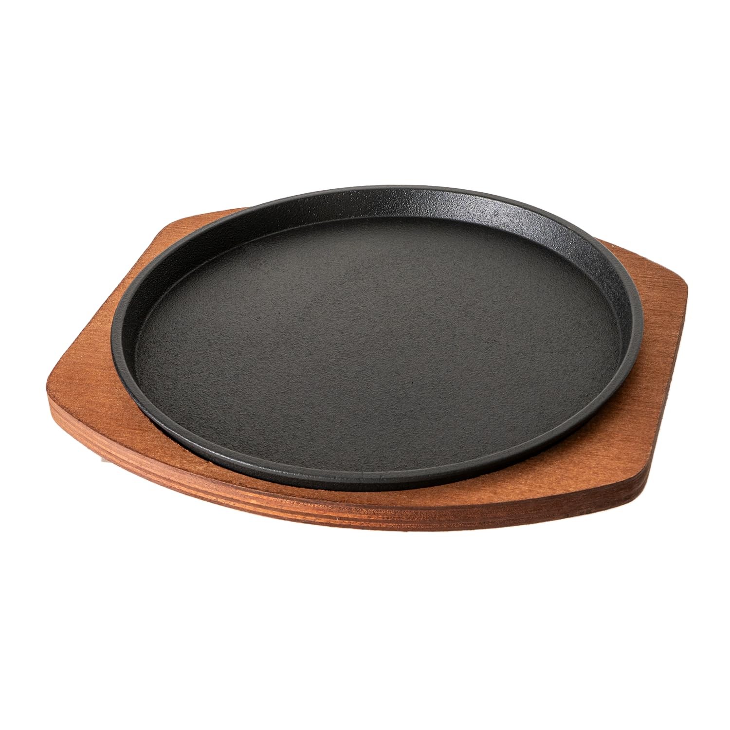 Urban Tokyo Cast Iron Sizzle Steak Plate with Wooden Base, 8" Round Fajita Urban Tokyo Cast Iron Sizzle Steak Plate with Wooden Base, 8" Round Fajita