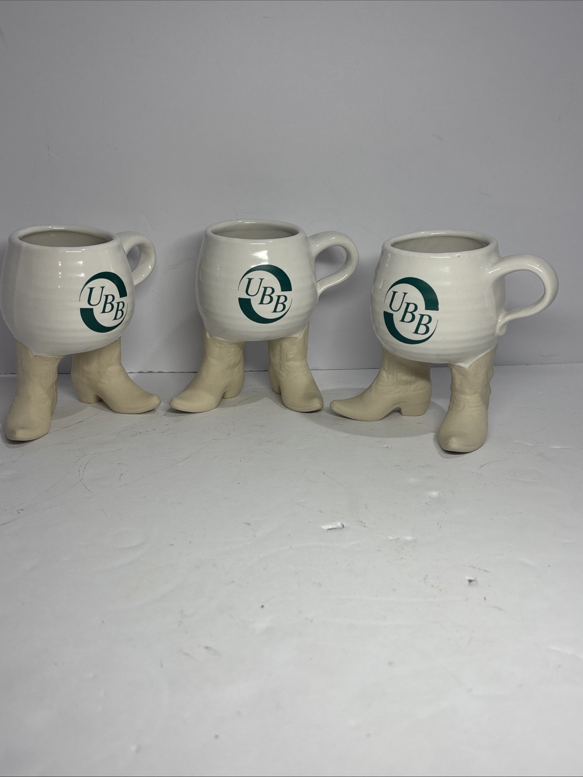 3 Vintage Art Pottery Ceramic Clay Standing Coffee Mugs W/ Cowboy Western Boots 3 Vintage Art Pottery Ceramic Clay Standing Coffee Mugs W/ Cowboy Western Boots