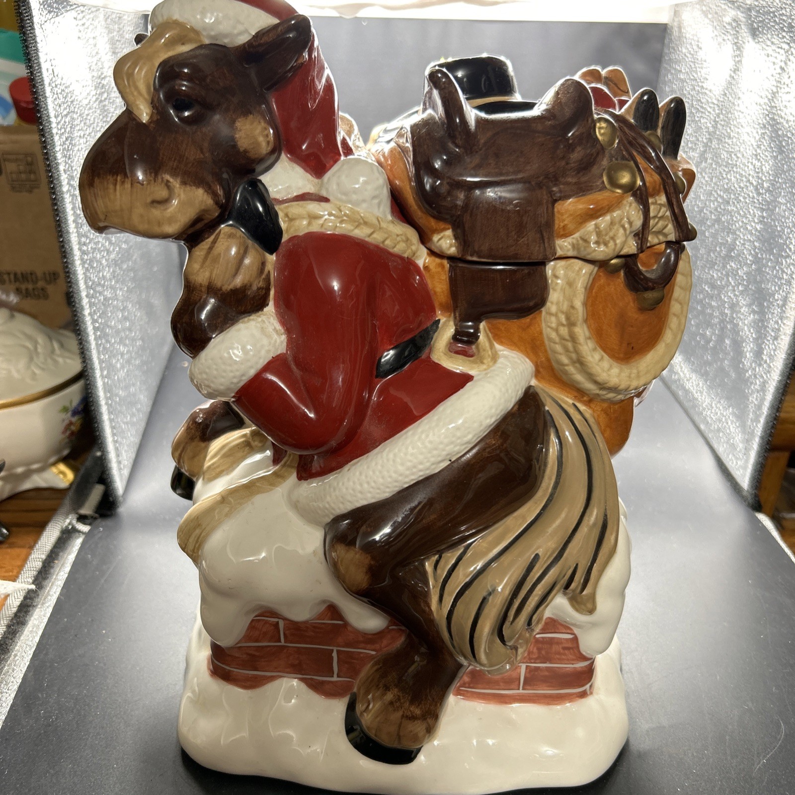 RARE Montana Lifestyles Silversmith Elmer the Horse Santa Claus Bag Cookie Jar RARE Montana Lifestyles Silversmith Elmer the Horse Santa Claus Bag Cookie Jar