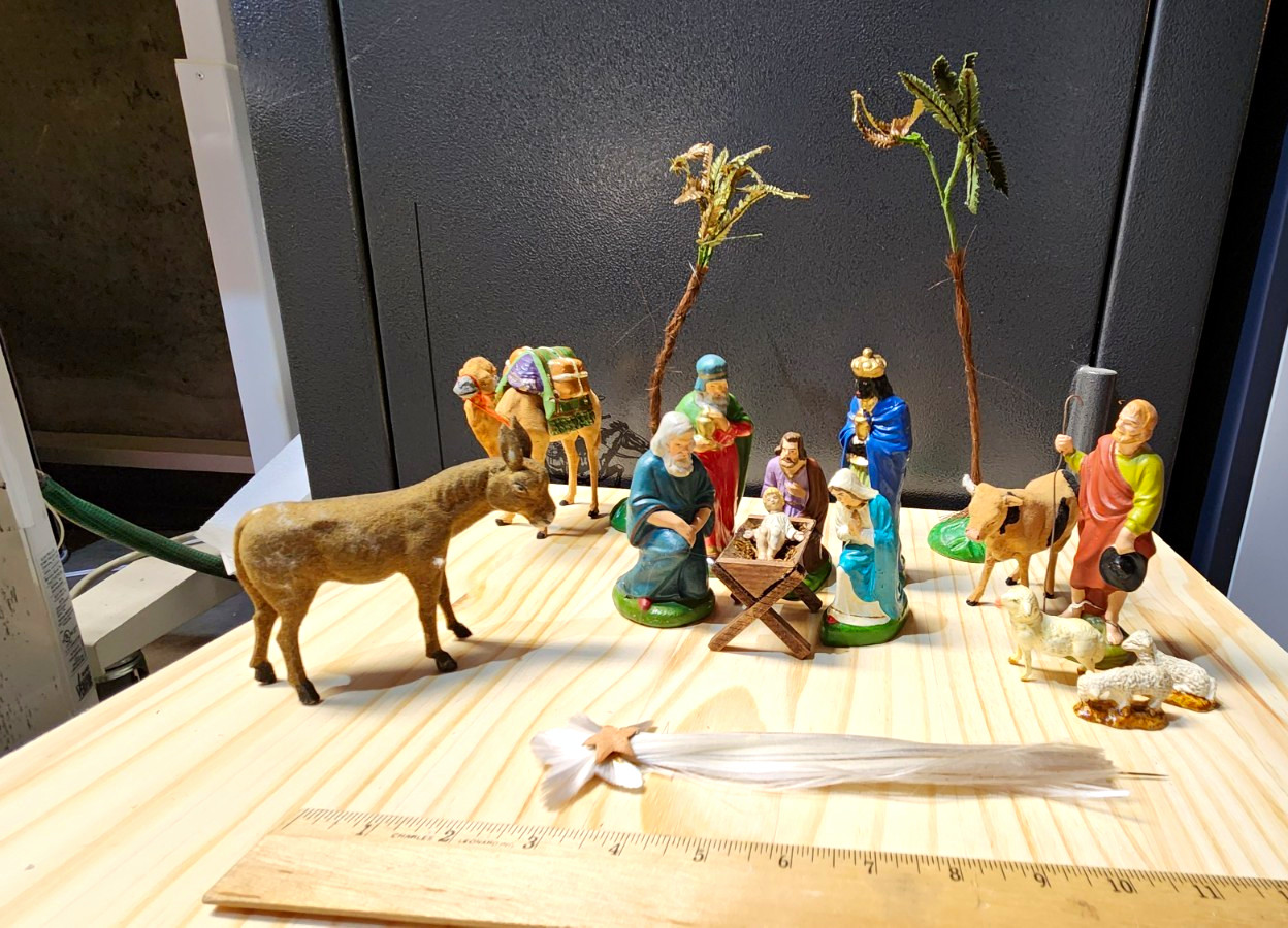 COMPLETE Vtg German Composition Nativity Scene Diorama 16pc Star Camel Palms Lot COMPLETE Vtg German Composition Nativity Scene Diorama 16pc Star Camel Palms Lot