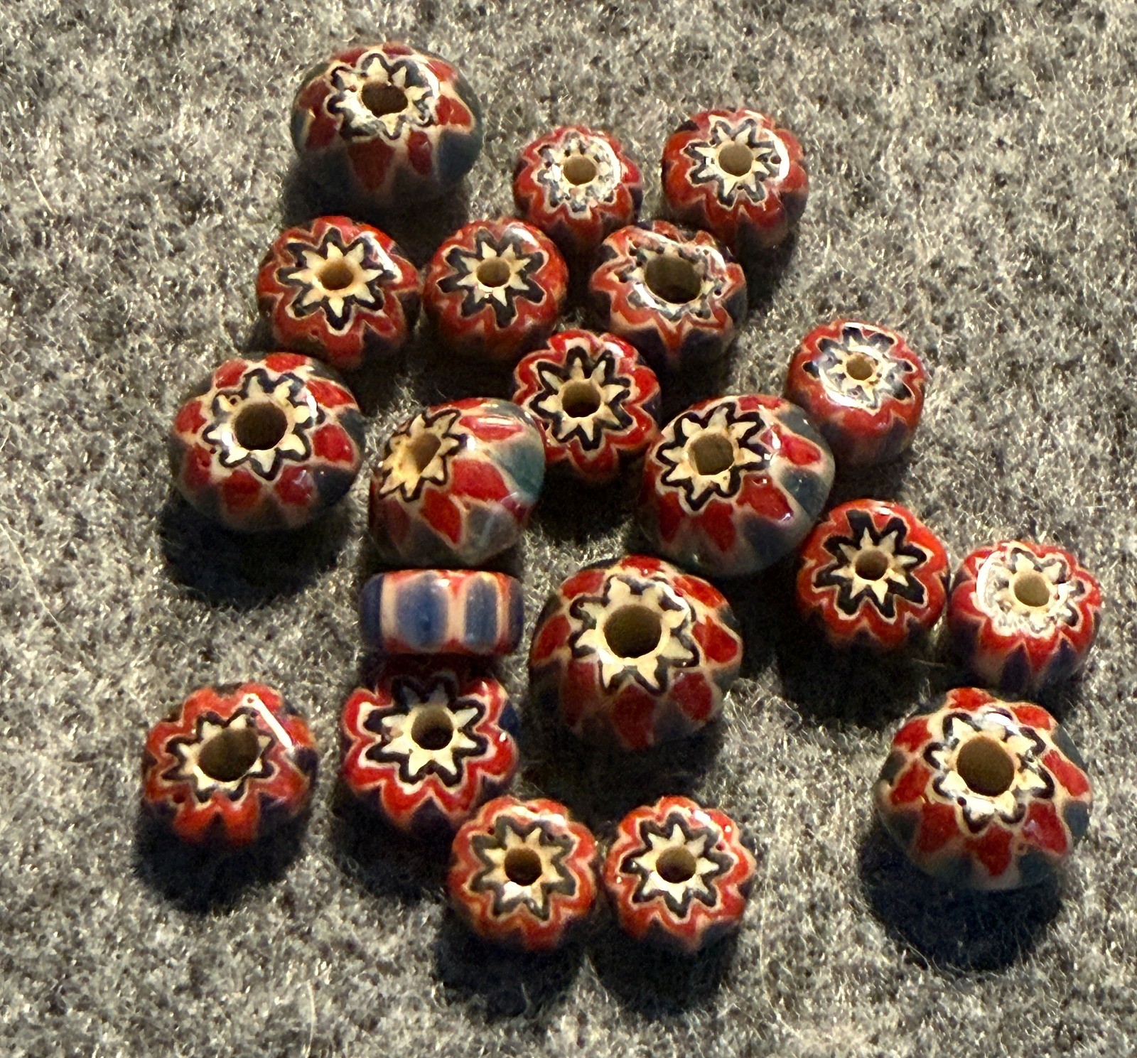20 Original Chevron Glass Trade Beads Huron Indians 1700's Red White Blue 20 Original Chevron Glass Trade Beads Huron Indians 1700's Red White Blue