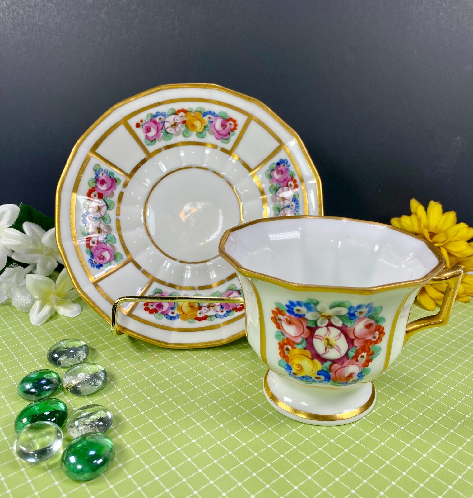 Limoges Haviland, floral tea cup saucer, beautiful limoges, teacup vintage, rare