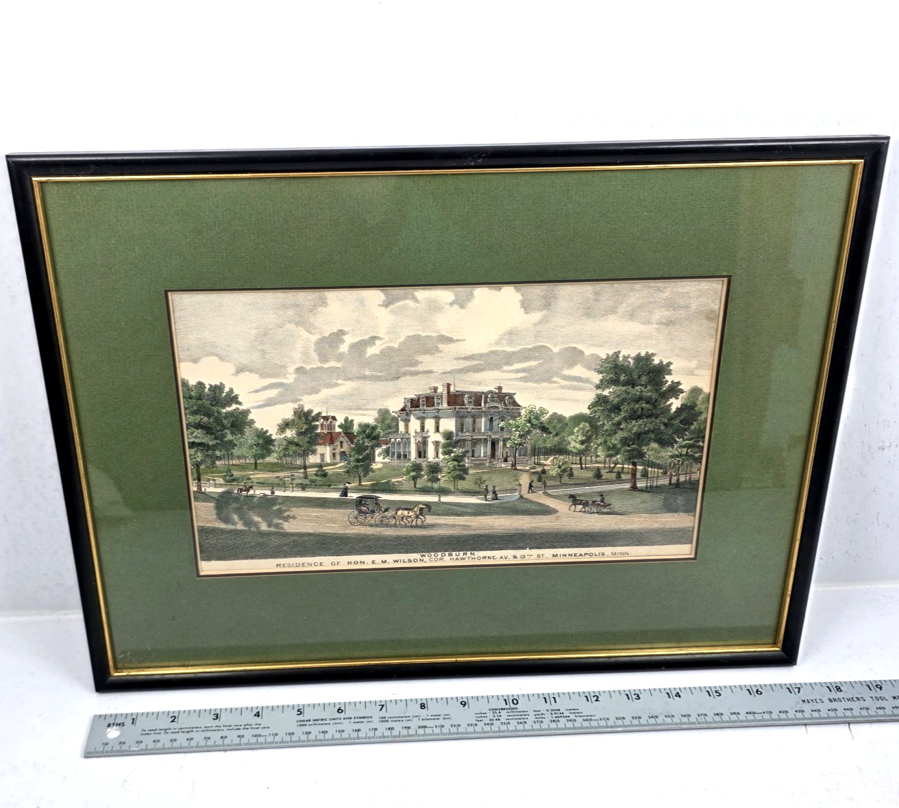 Antique Lithograph "Woodburn" Hon. EM Wilson Res. 1874 Minnesota Atlas Framed