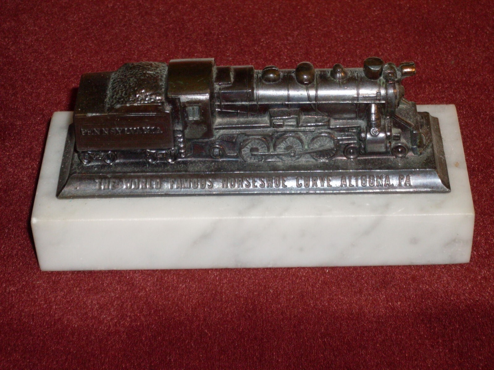 Vintage 1930s Pennsylvania Horseshoe Curve Memento.  Brass loco on marble base.