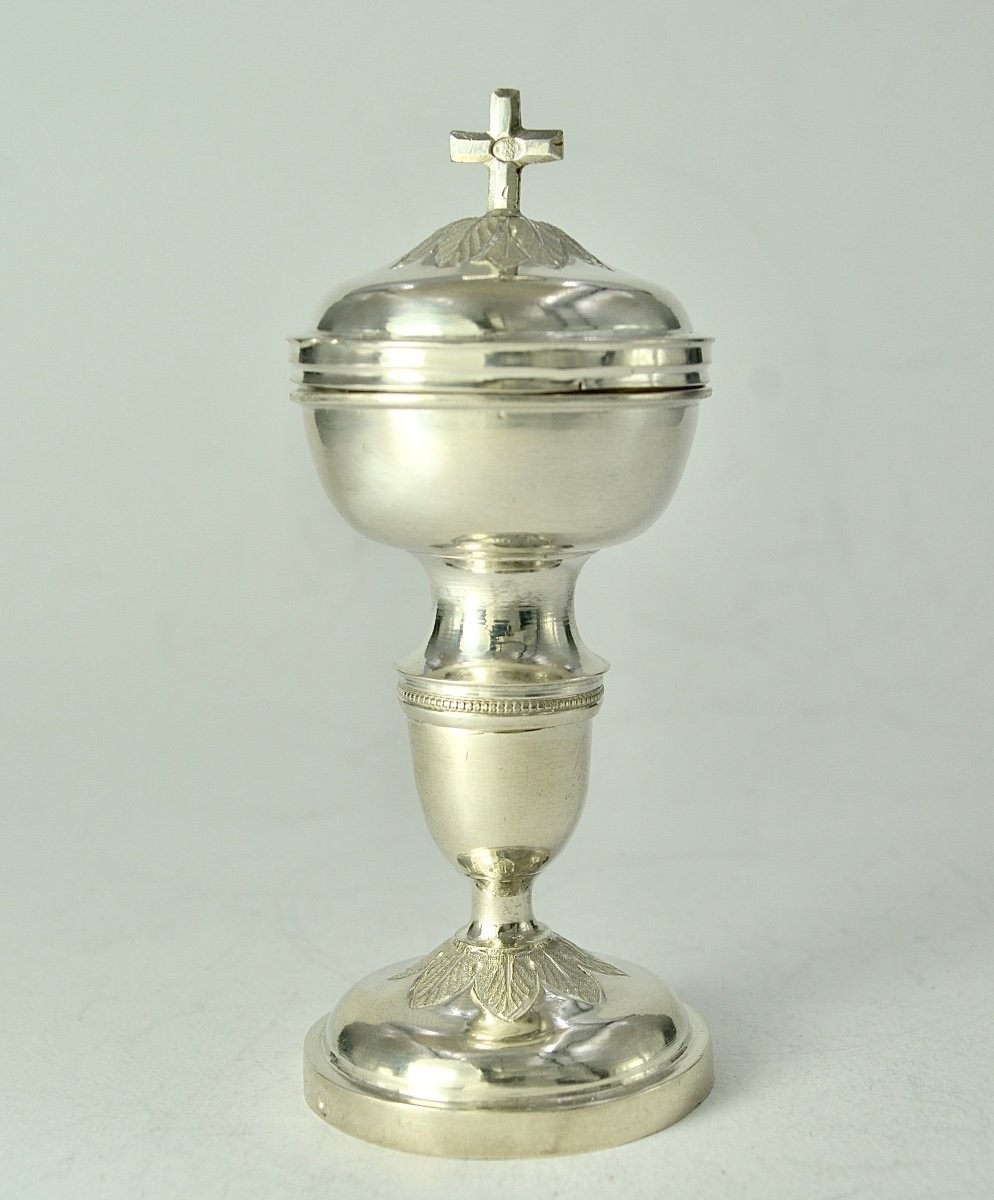 Antique French 800 Silver Travel Ciborium Cup w/ Cross Lid Gilt Interior c1825 Antique French 800 Silver Travel Ciborium Cup w/ Cross Lid Gilt Interior c1825