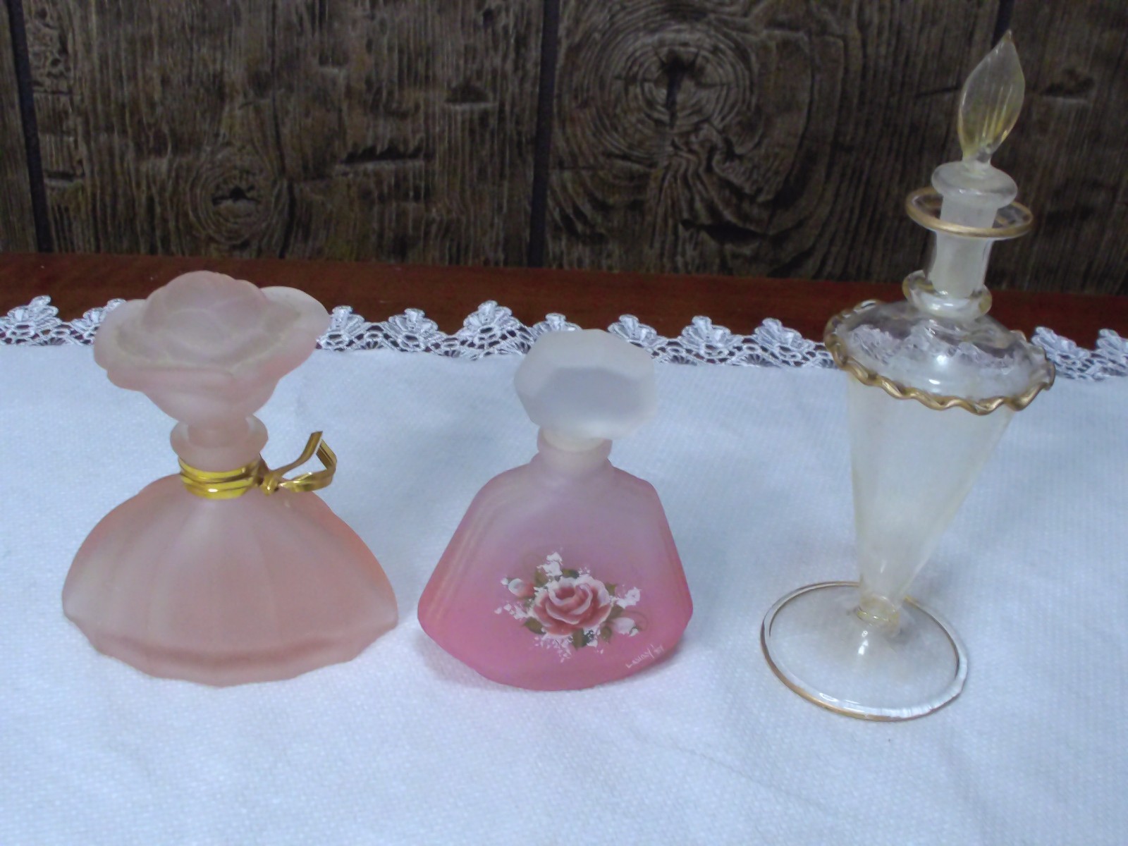 Lot Of 3 Vintage Glass Perfume Bottles -VINTAGE FROSTED PERFUME BOTTLE Lot Of 3 Vintage Glass Perfume Bottles -VINTAGE FROSTED PERFUME BOTTLE