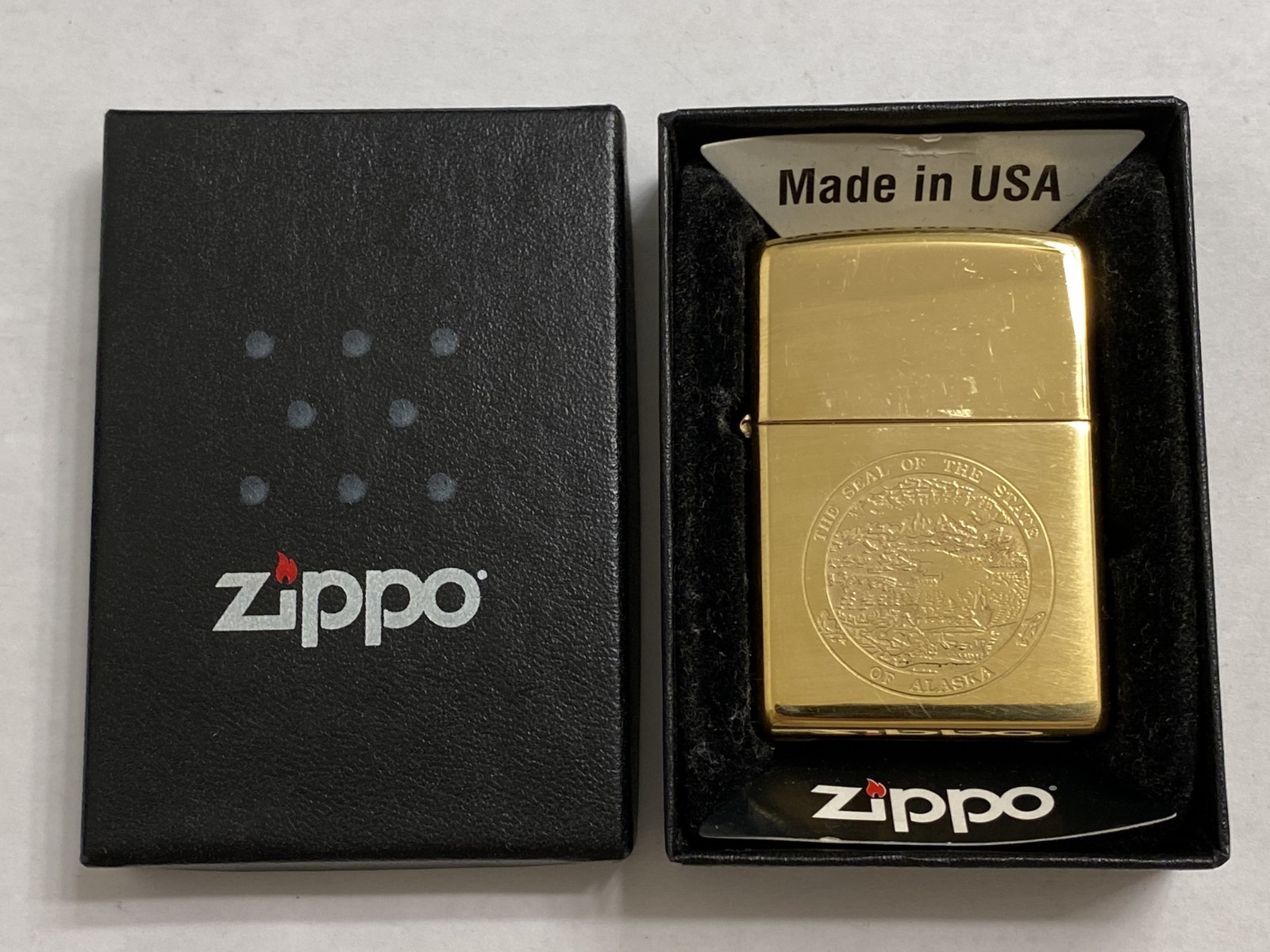 Vintage 2006 The Seal of The State of Alaska Brass Zippo Lighter New In Box Vintage 2006 The Seal of The State of Alaska Brass Zippo Lighter New In Box