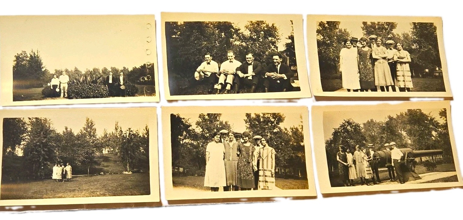 Vintage 1920s Photo Lot 6 Family Vacation Antique Military Cannon Monument B&W 
