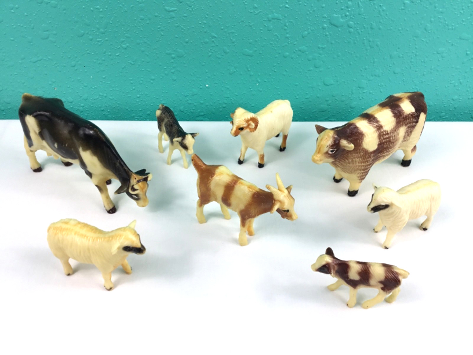 Vintage Lot of 8  NYLINT Hard Plastic Cows Sheep Goat Made in Hong Kong