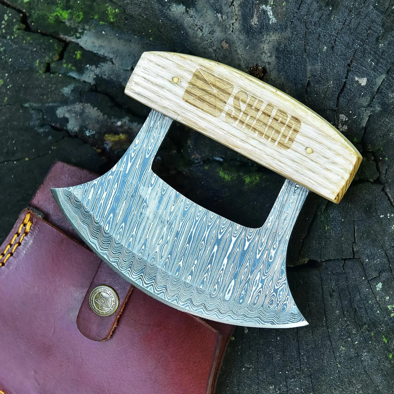 SHARDBLADE Alaskan Ulu Knife Handmade Damascus Steel Multi-Purpose Kitchen Blade SHARDBLADE Alaskan Ulu Knife Handmade Damascus Steel Multi-Purpose Kitchen Blade