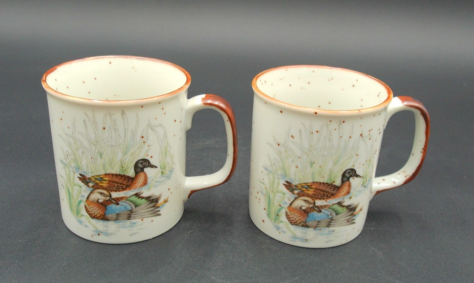 Vintage Otagiri Japan Style Speckle Stoneware Mallard Duck Mugs Set of 2 Vintage Otagiri Japan Style Speckle Stoneware Mallard Duck Mugs Set of 2