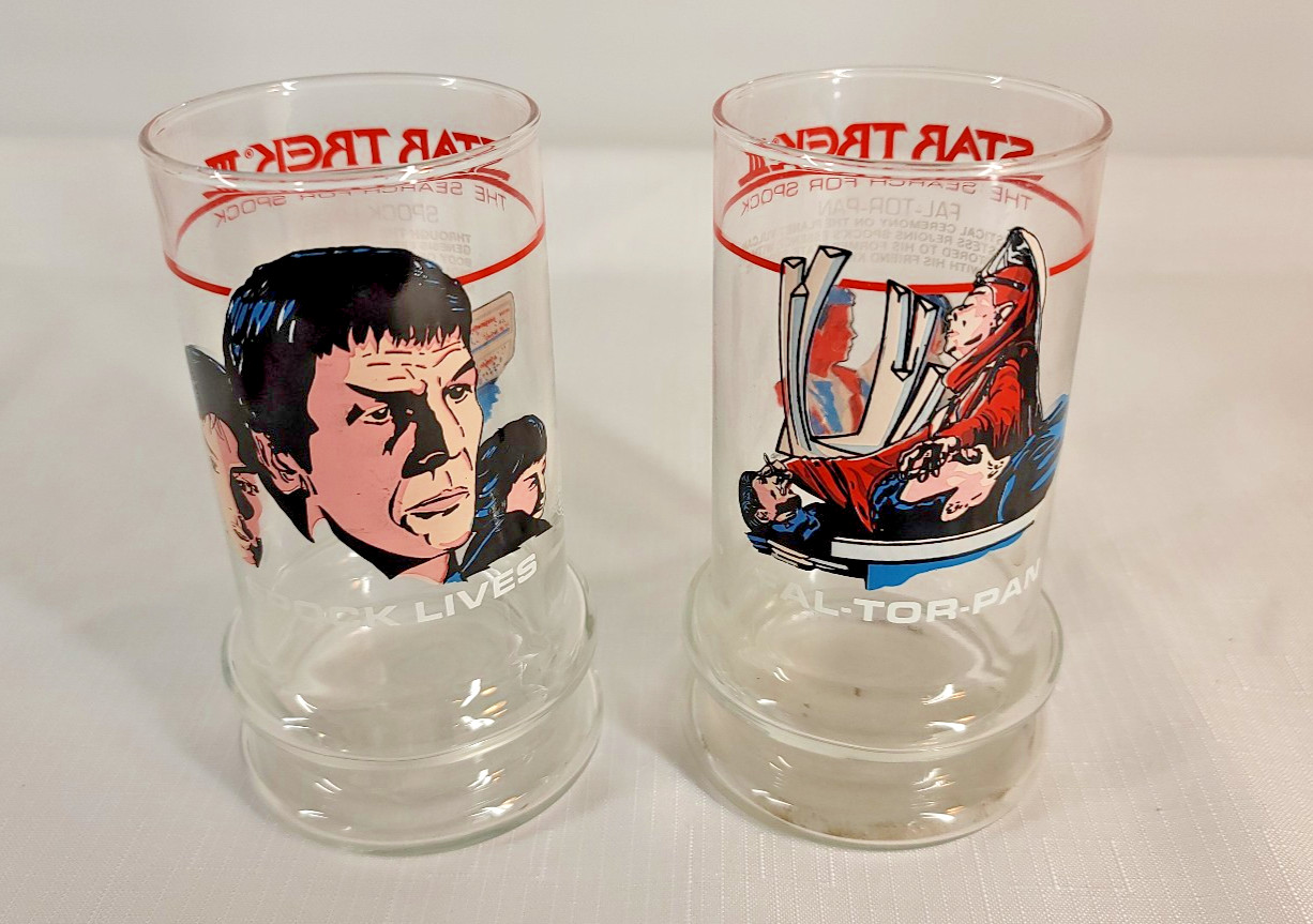 Vintage 1984 Star Trek III Search For Spock Tumblers Lot 2 Spock - Fal-Tor-Pen Vintage 1984 Star Trek III Search For Spock Tumblers Lot 2 Spock - Fal-Tor-Pen