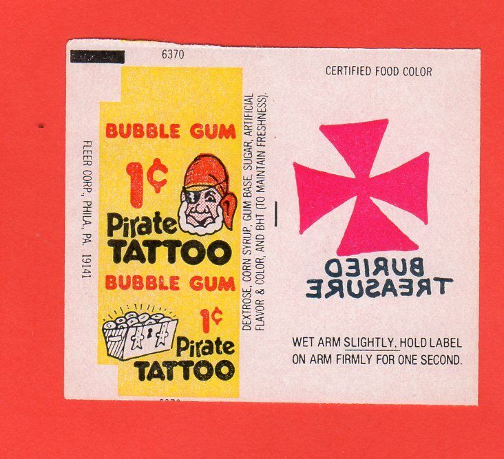 1959 FLEER PIRATE TATTOO 1 CENT WRAPPER & ATTACHED TATTOO RARE CROSS