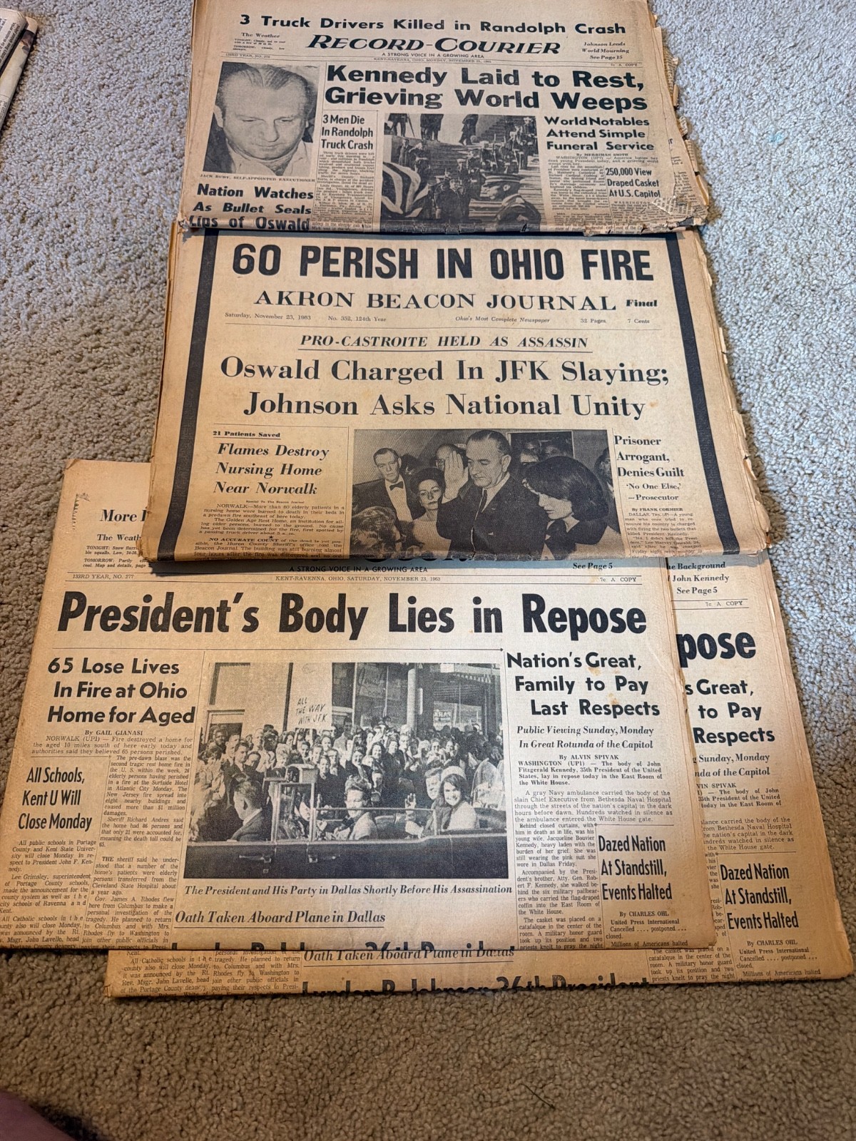 JFK newspapers x3 JFK newspapers x3