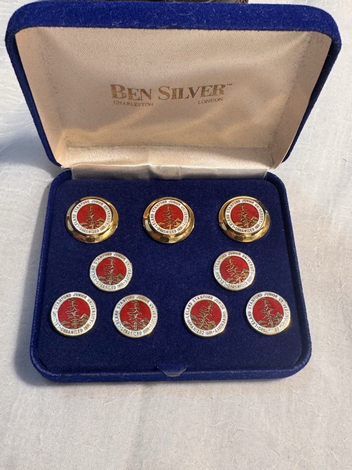 New/Old VTG BEN SILVER Red Enamel & Gold Buttons Leland Stanford University New/Old VTG BEN SILVER Red Enamel & Gold Buttons Leland Stanford University