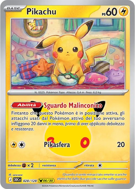Pikachu 028/128 Pokemon 30th Anniversary ITA NM