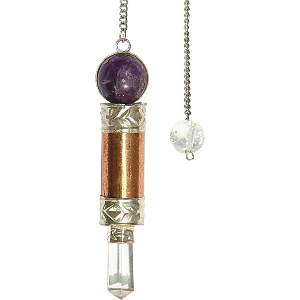 Amethyst, Quartz, and Copper Wand Dowsing Pendulum Amethyst, Quartz, and Copper Wand Dowsing Pendulum