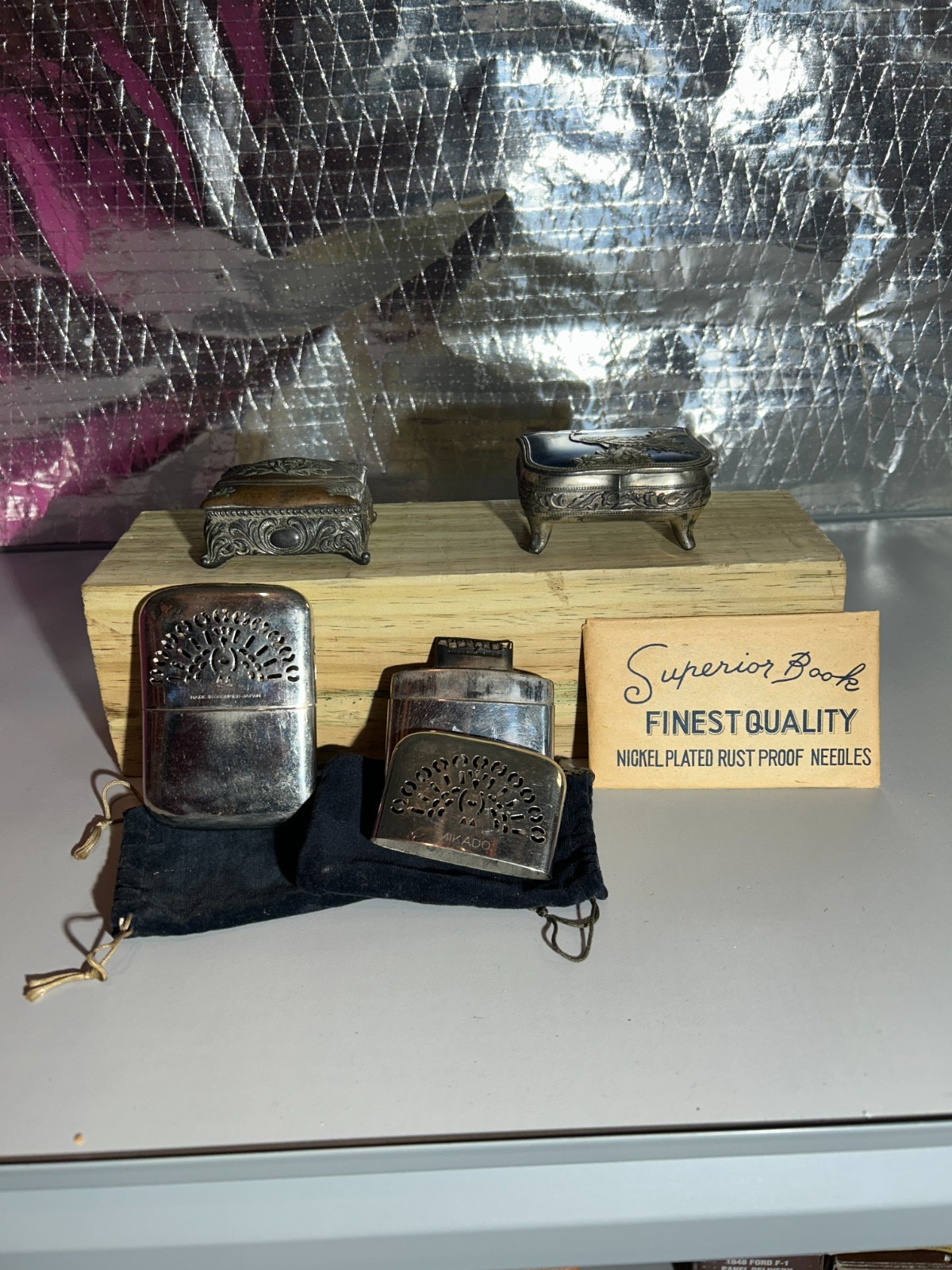 Vintage Made in Occupied Japan Metal Lot - Peacock Trinket Box & Pocket Warmers Vintage Made in Occupied Japan Metal Lot - Peacock Trinket Box & Pocket Warmers
