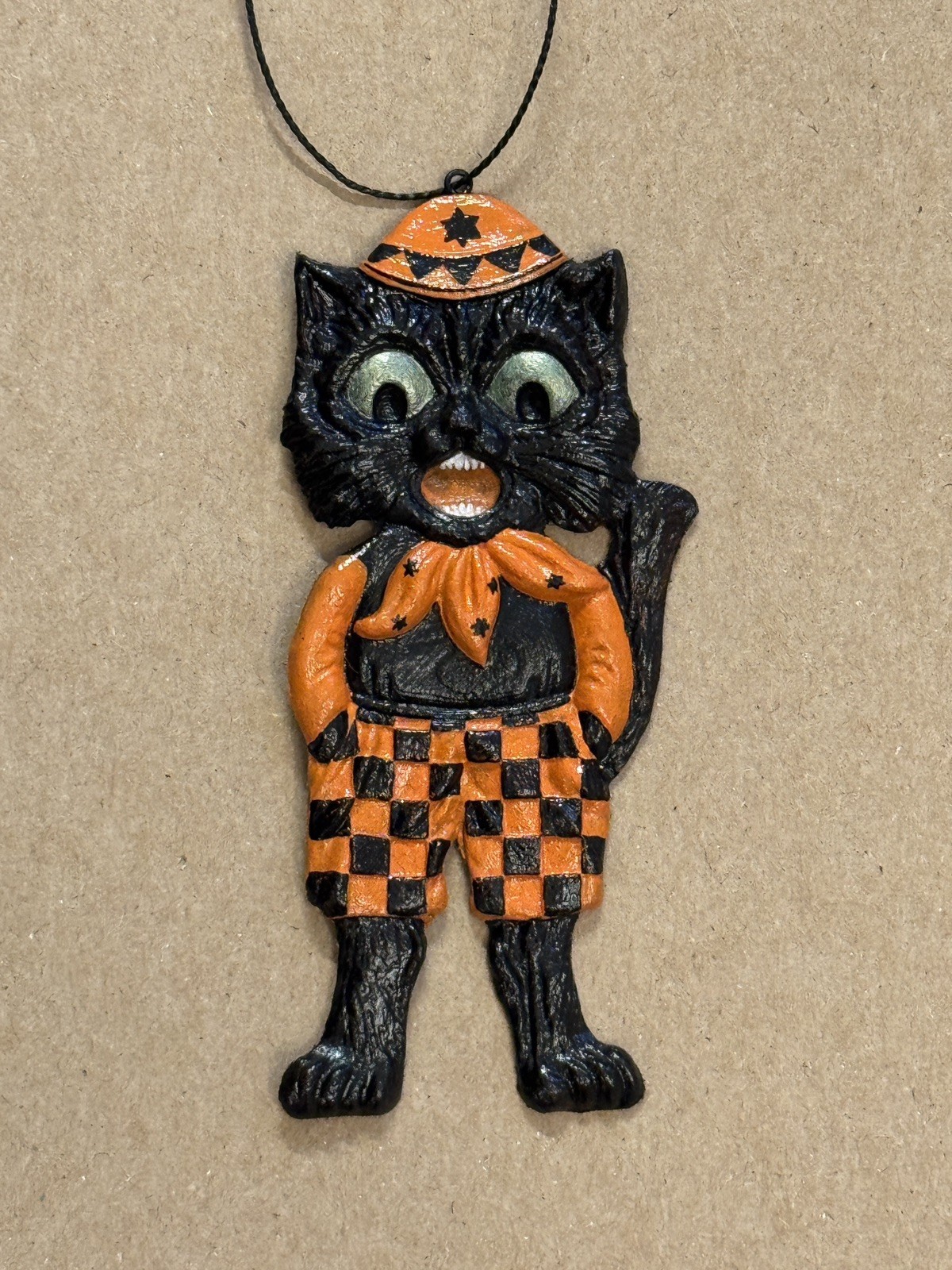 Embossed Paper Die Cut Vintage German Inspired Halloween Scary Cat Ornament Embossed Paper Die Cut Vintage German Inspired Halloween Scary Cat Ornament