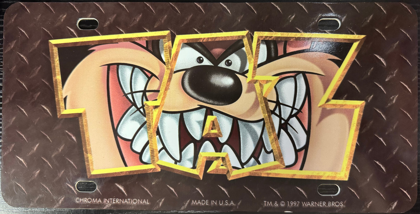 Tasmanian Devil Taz Looney Tunes License Plate Chroma International 1997 Tasmanian Devil Taz Looney Tunes License Plate Chroma International 1997