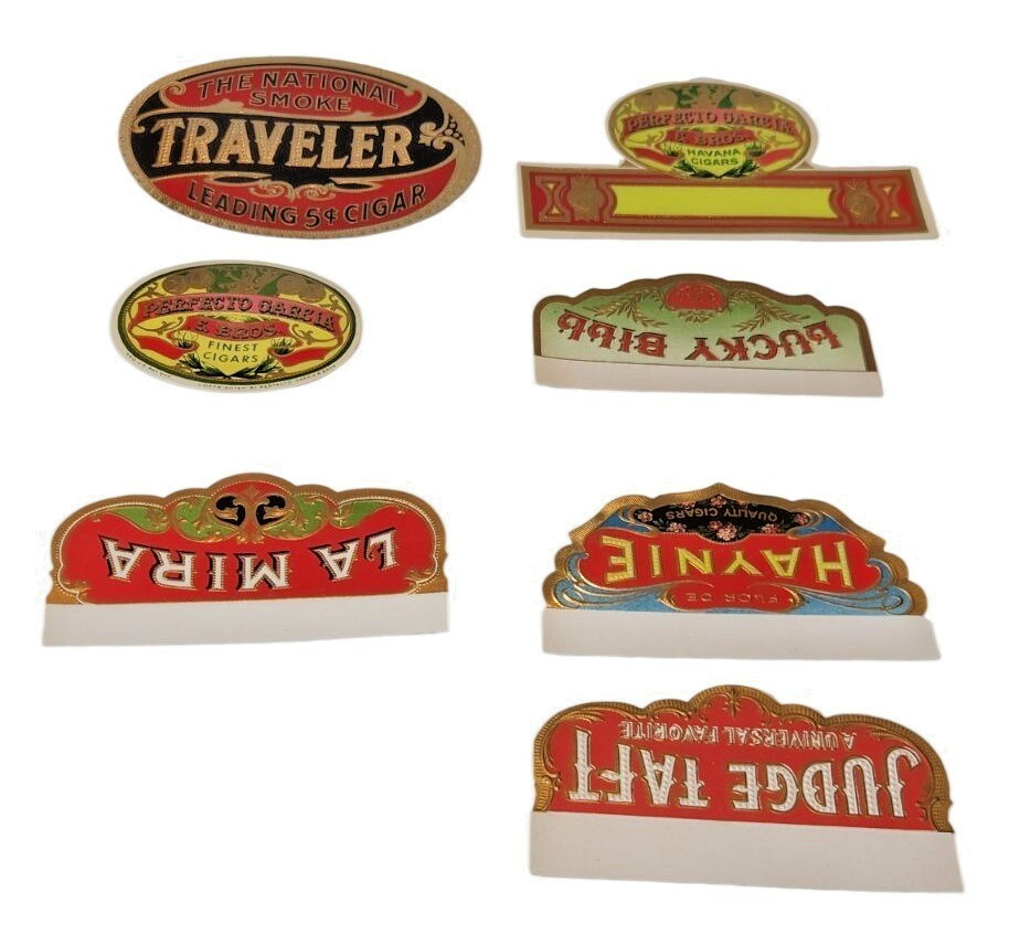7 Vintage Embossed Cigar Box Labels Traveler Perfecto Garcia Judge Taft 7 Vintage Embossed Cigar Box Labels Traveler Perfecto Garcia Judge Taft